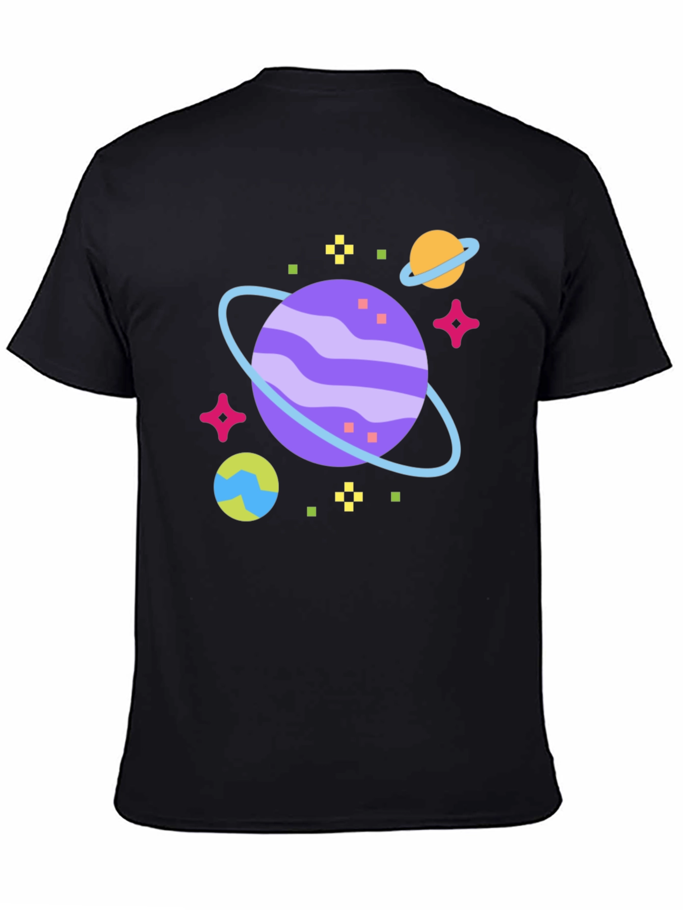 Space Planet Graphic Tee - Black Cotton T-Shirt