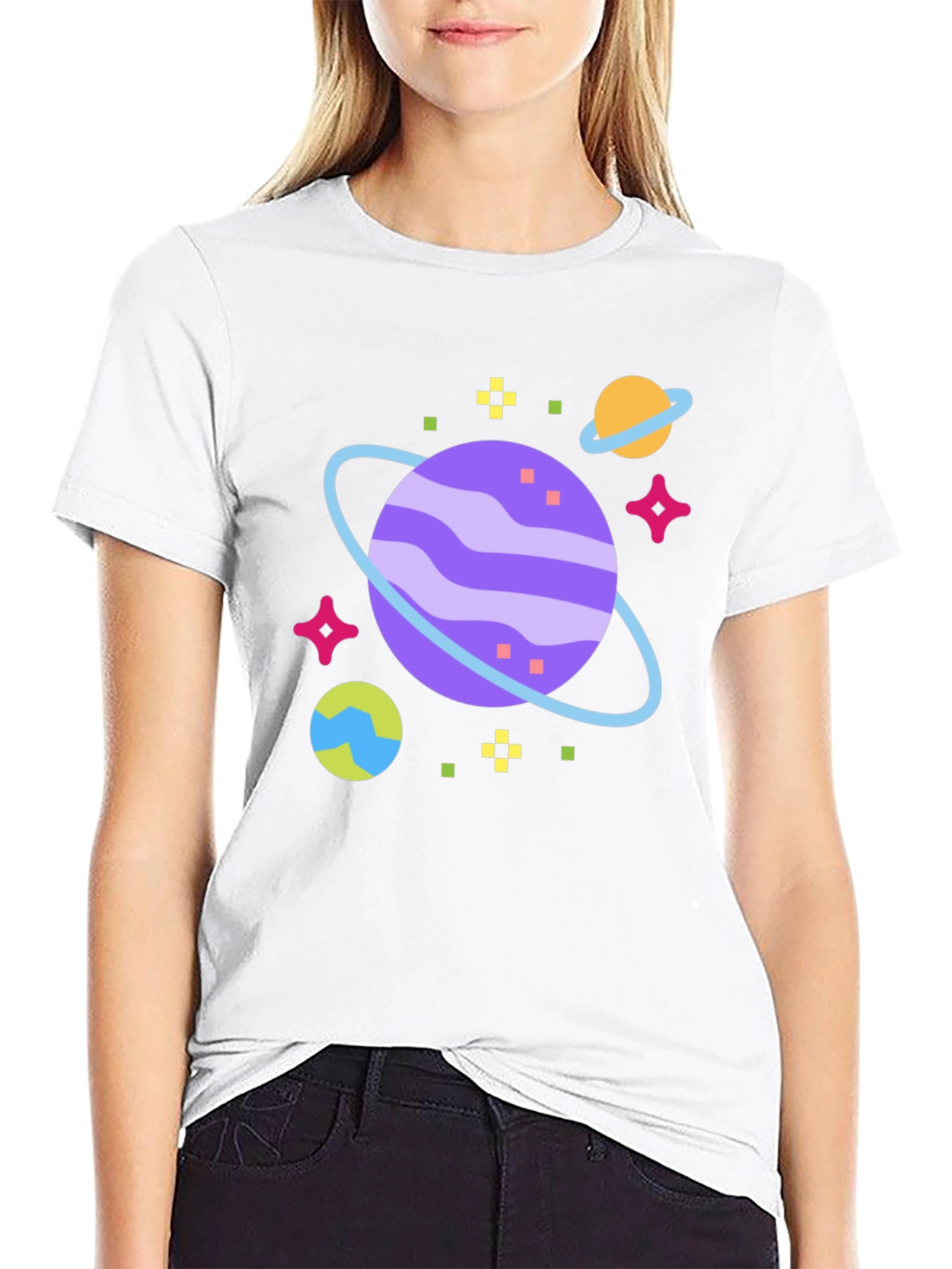 Space Planet Graphic Tee - Black Cotton T-Shirt