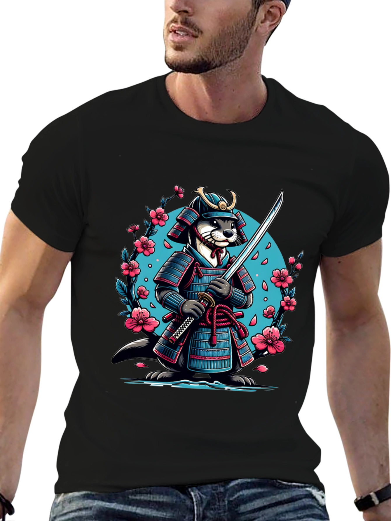 Samurai Otter Graphic Tee - Mens Black T-Shirt
