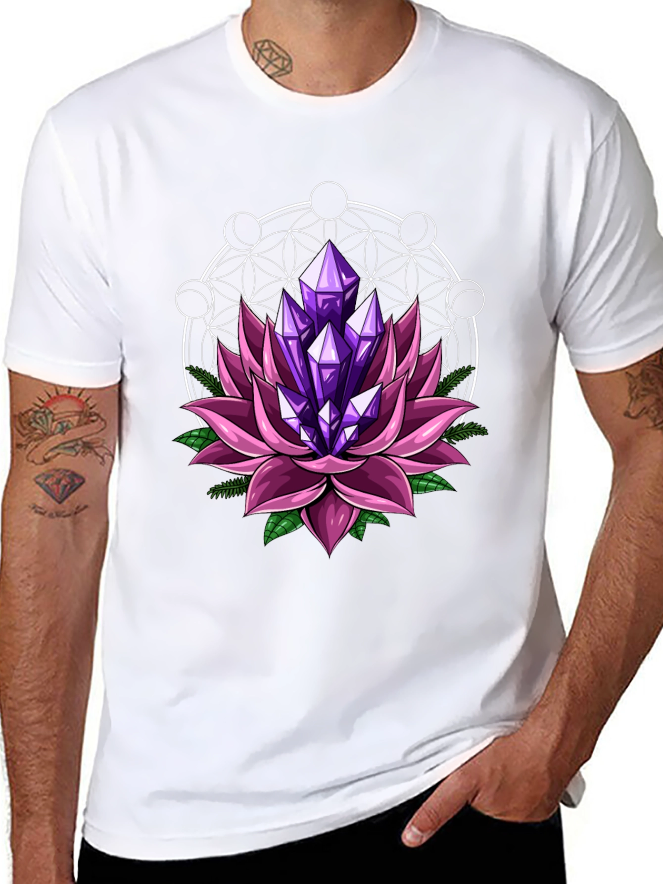 Lotus Crystal Graphic Tee - Stylish Mens Black T-Shirt