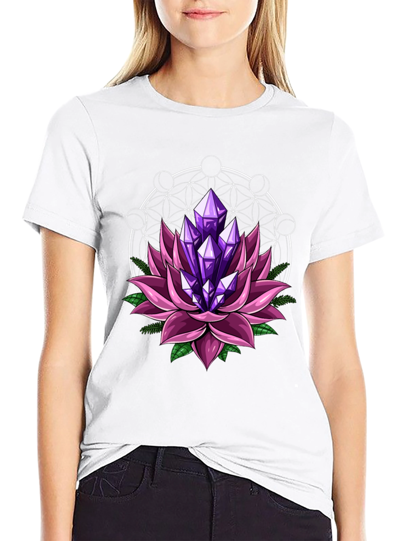 Lotus Crystal Graphic Tee - Stylish Mens Black T-Shirt