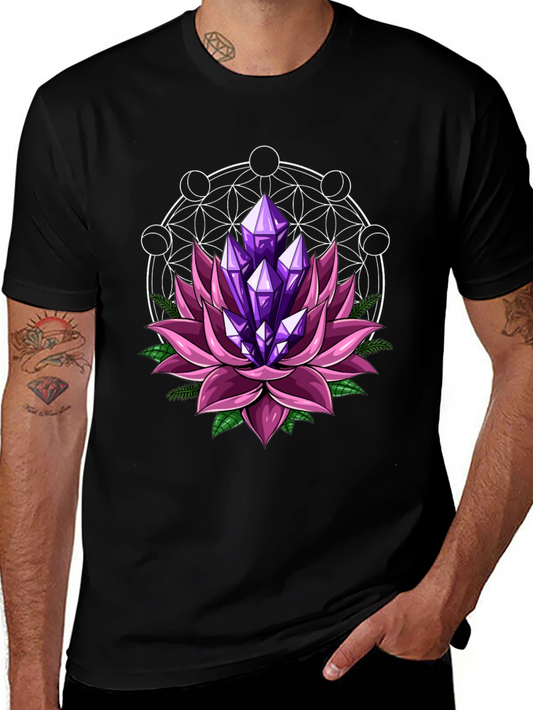 Lotus Crystal Graphic Tee - Stylish Mens Black T-Shirt