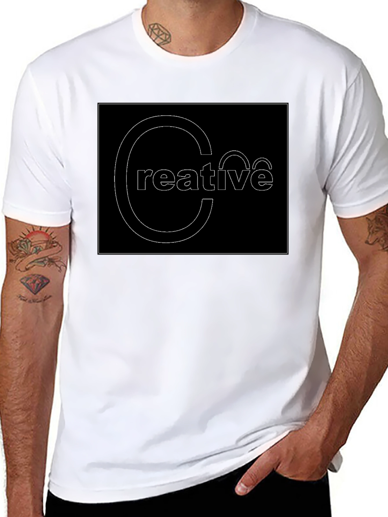 Creative Graphic Tee - Black Cotton