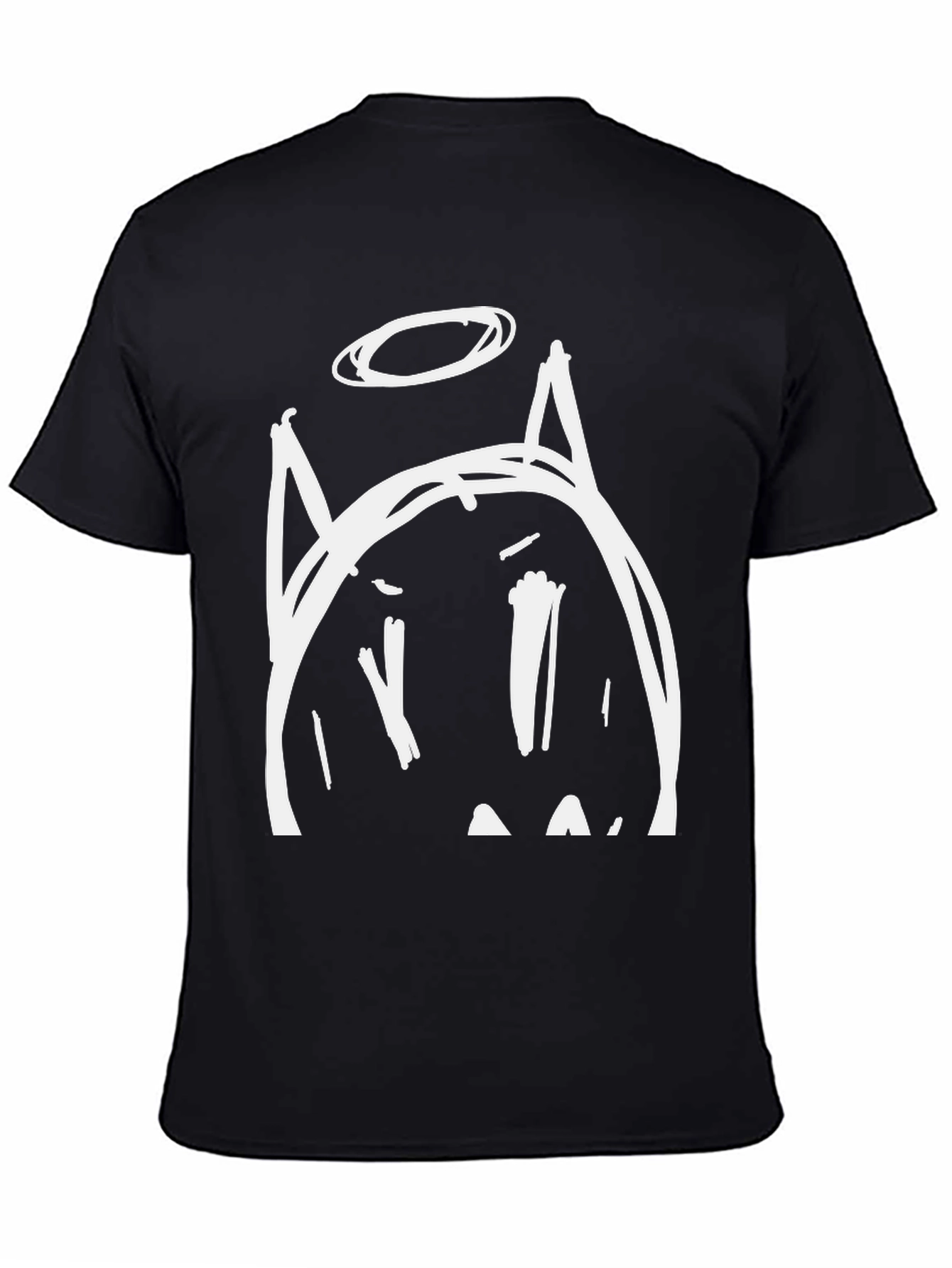 Angel Cat Tee - Black Crew Neck Graphic T-Shirt