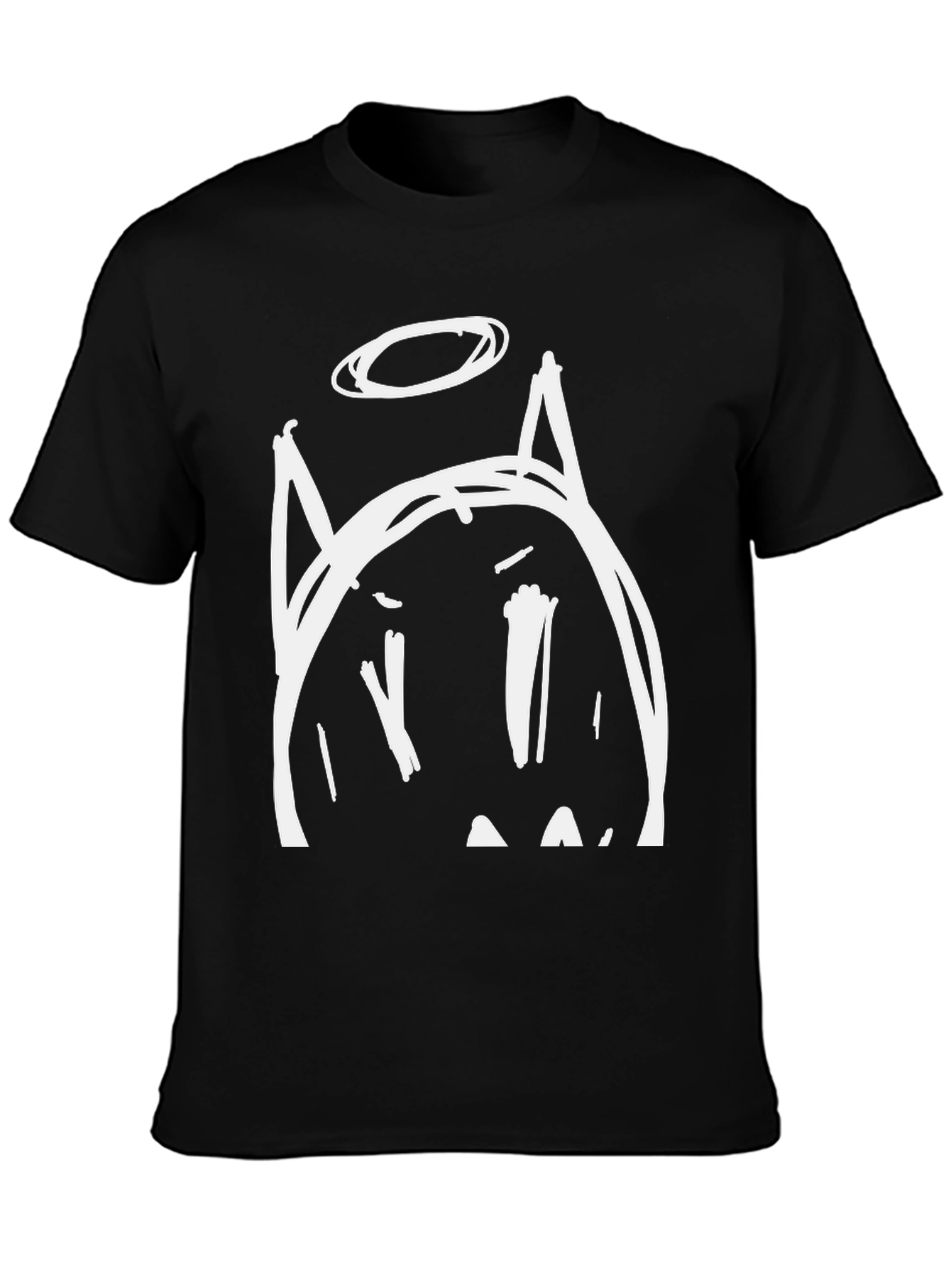 Angel Cat Tee - Black Crew Neck Graphic T-Shirt