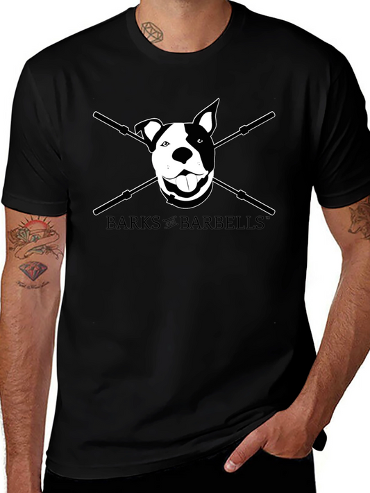 Barks & Barbells Black T-Shirt - Dog & Barbell Design