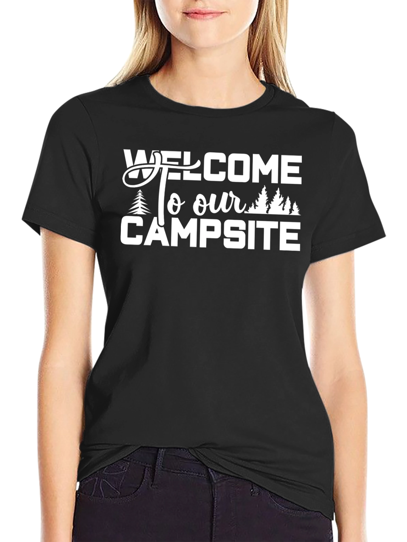 Welcome to Our Campsite Black Graphic T-Shirt