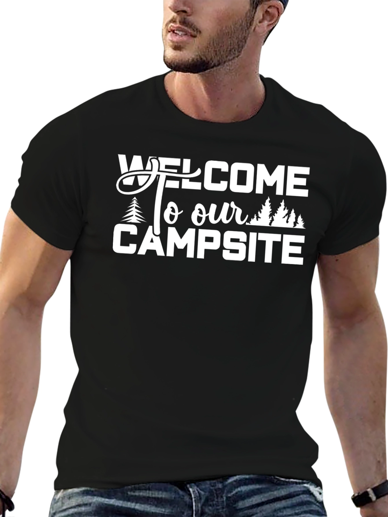 Welcome to Our Campsite Black Graphic T-Shirt