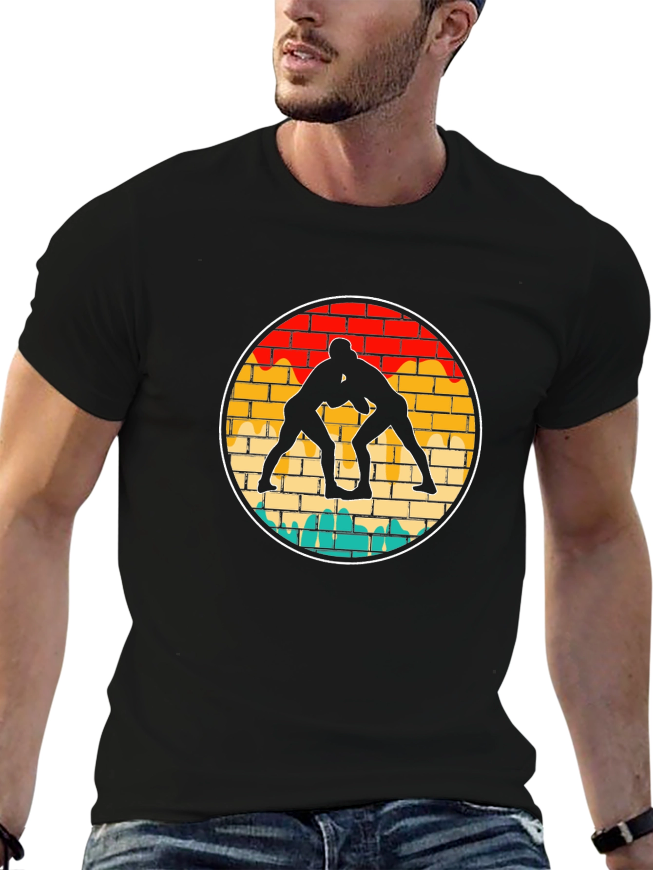 Wrestling Silhouette Graphic Tee - Black
