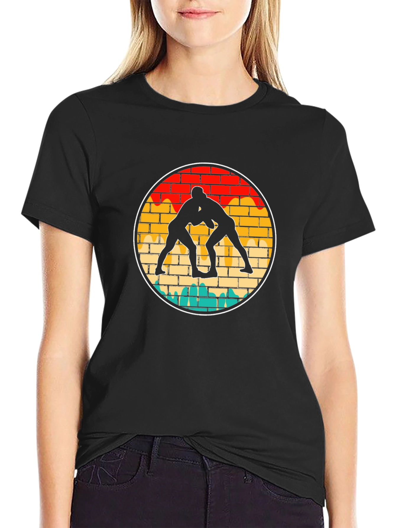 Wrestling Silhouette Graphic Tee - Black