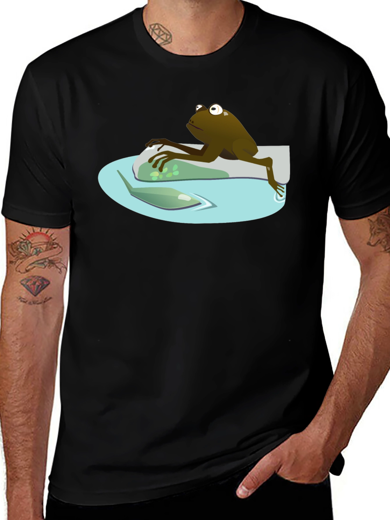 Frog Pond Cartoon Graphic Tee - Mens Black T-Shirt
