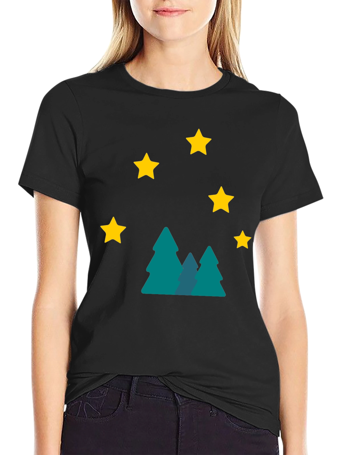 Starry Forest Graphic Tee - Black Cotton Blend