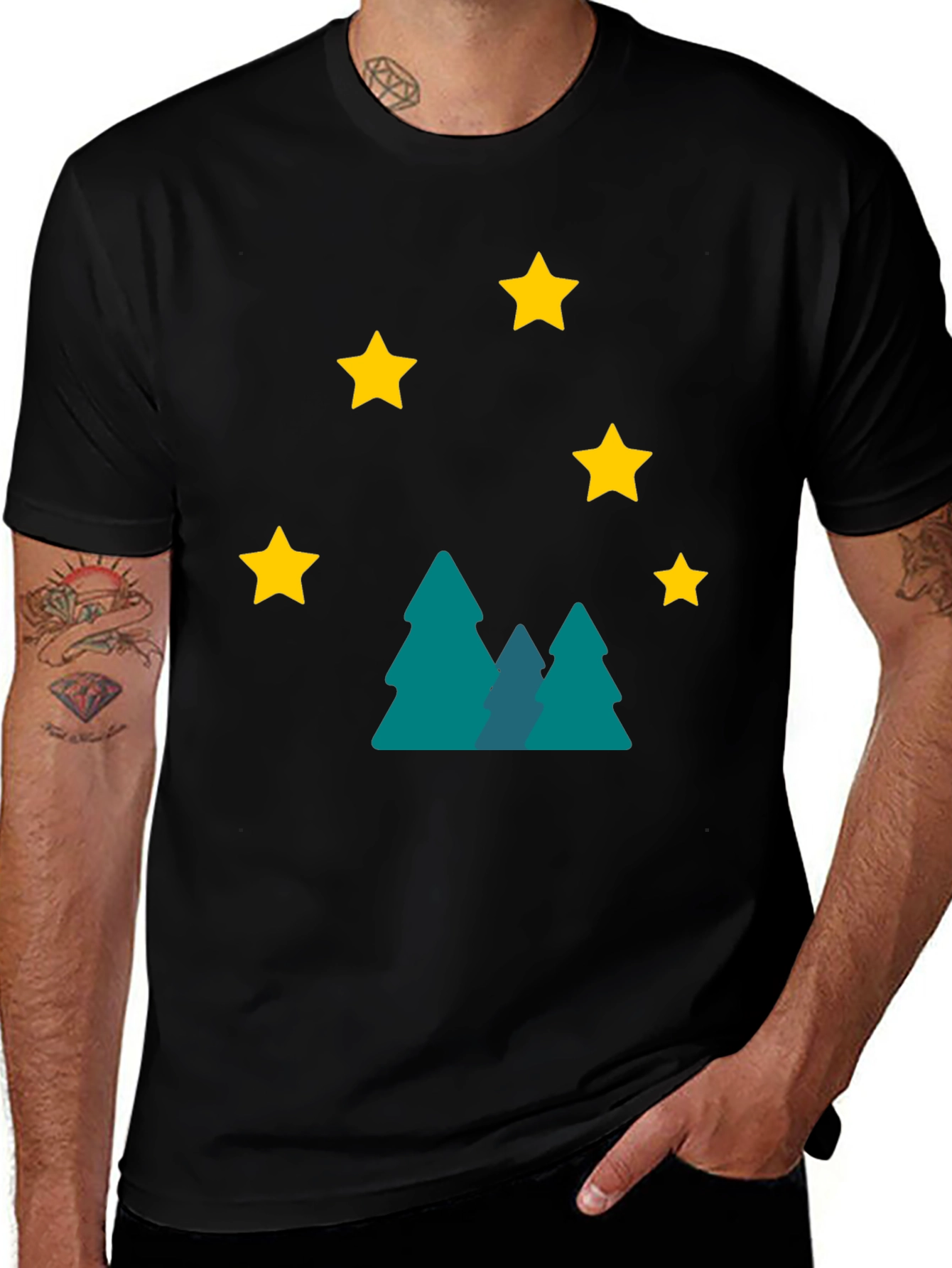 Starry Forest Graphic Tee - Black Cotton Blend