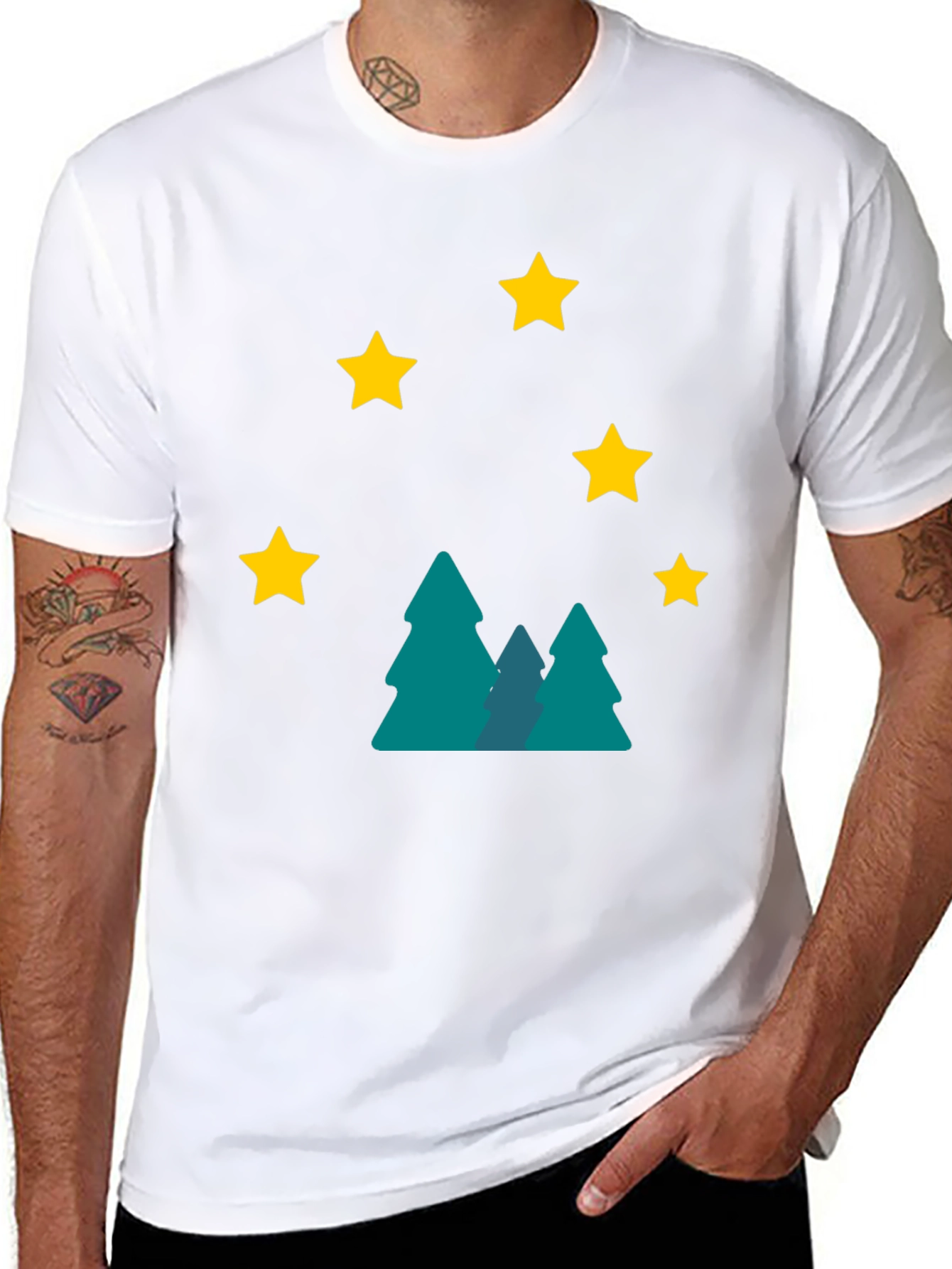 Starry Forest Graphic Tee - Black Cotton Blend