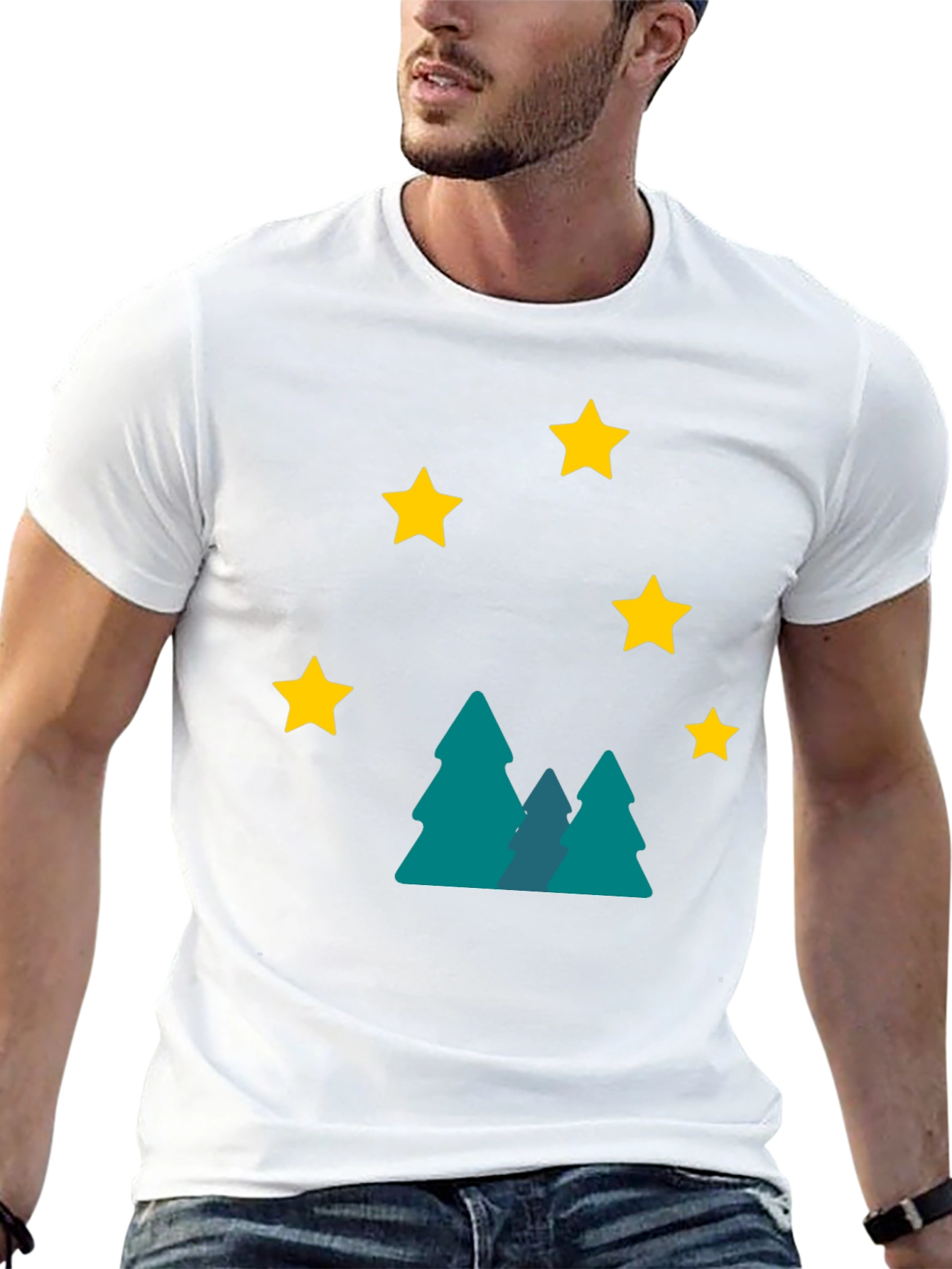 Starry Forest Graphic Tee - Black Cotton Blend