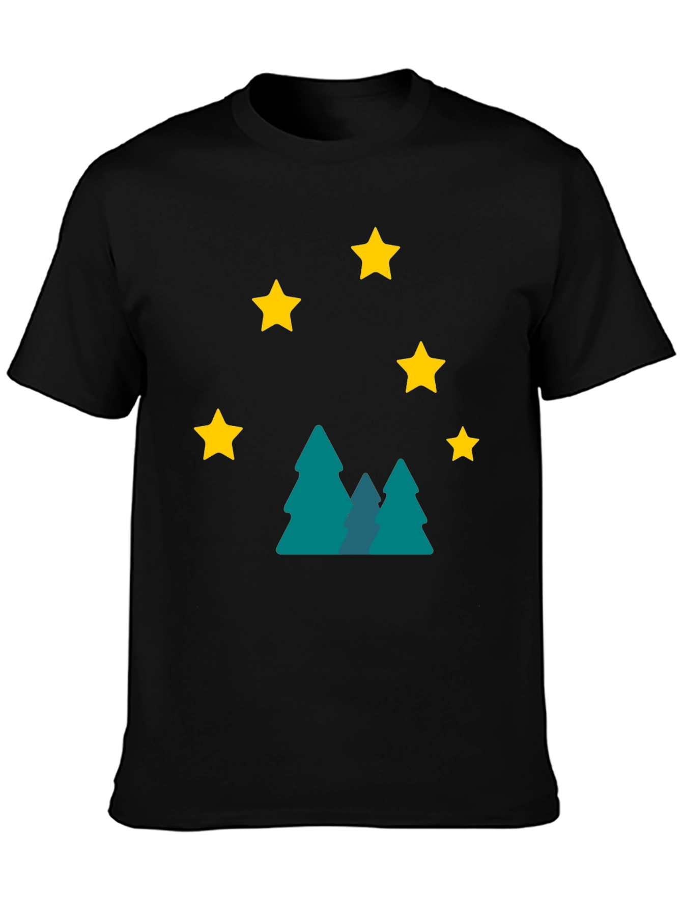 Starry Forest Graphic Tee - Black Cotton Blend
