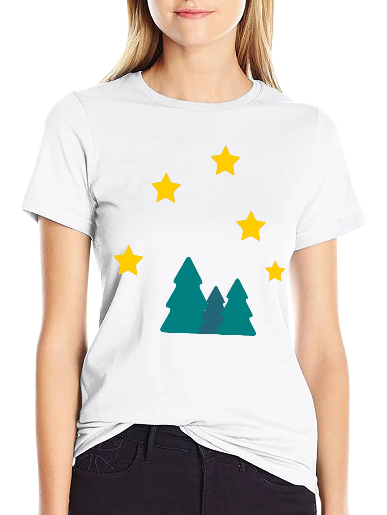 Starry Forest Graphic Tee - Black Cotton Blend