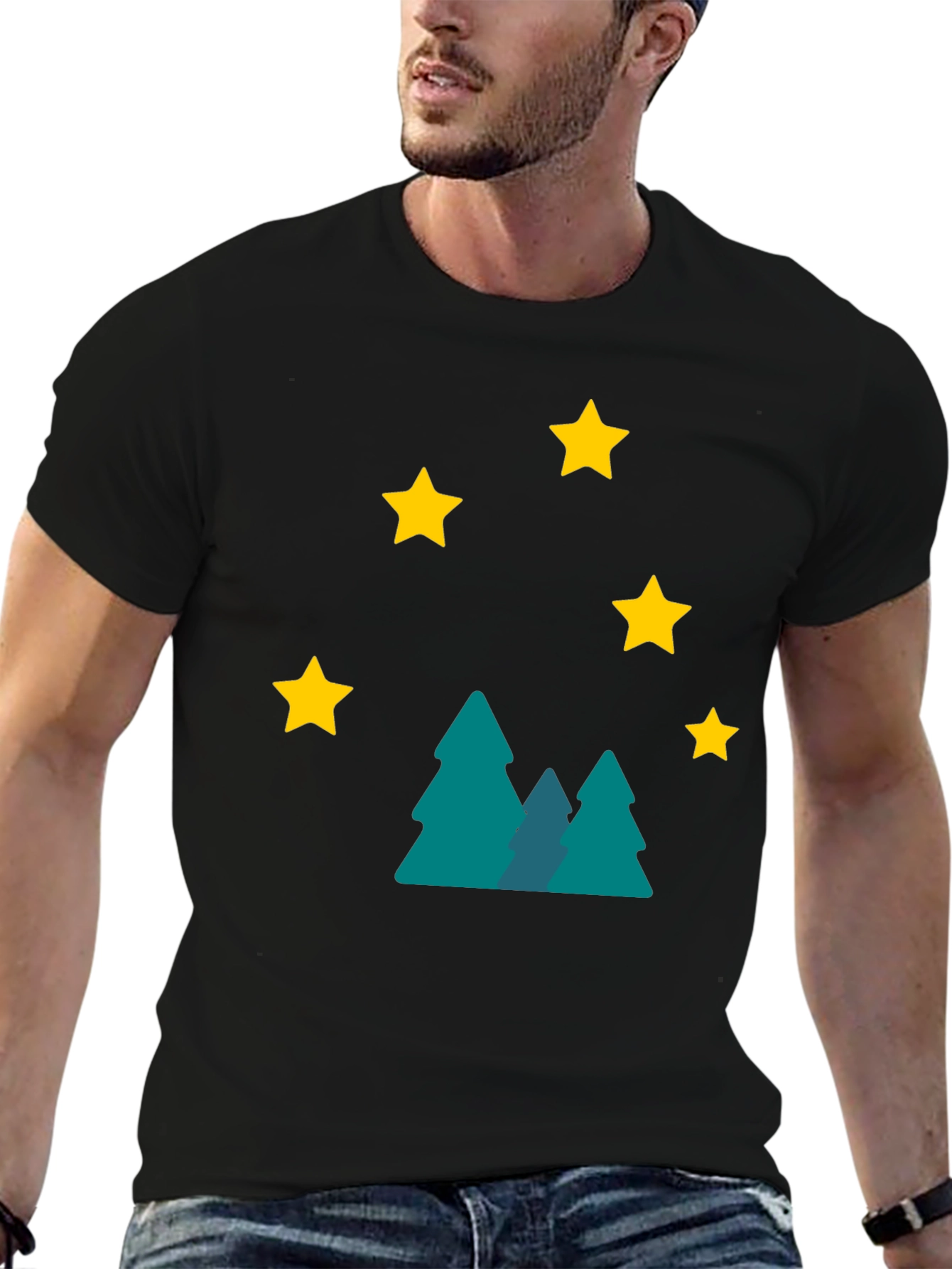 Starry Forest Graphic Tee - Black Cotton Blend