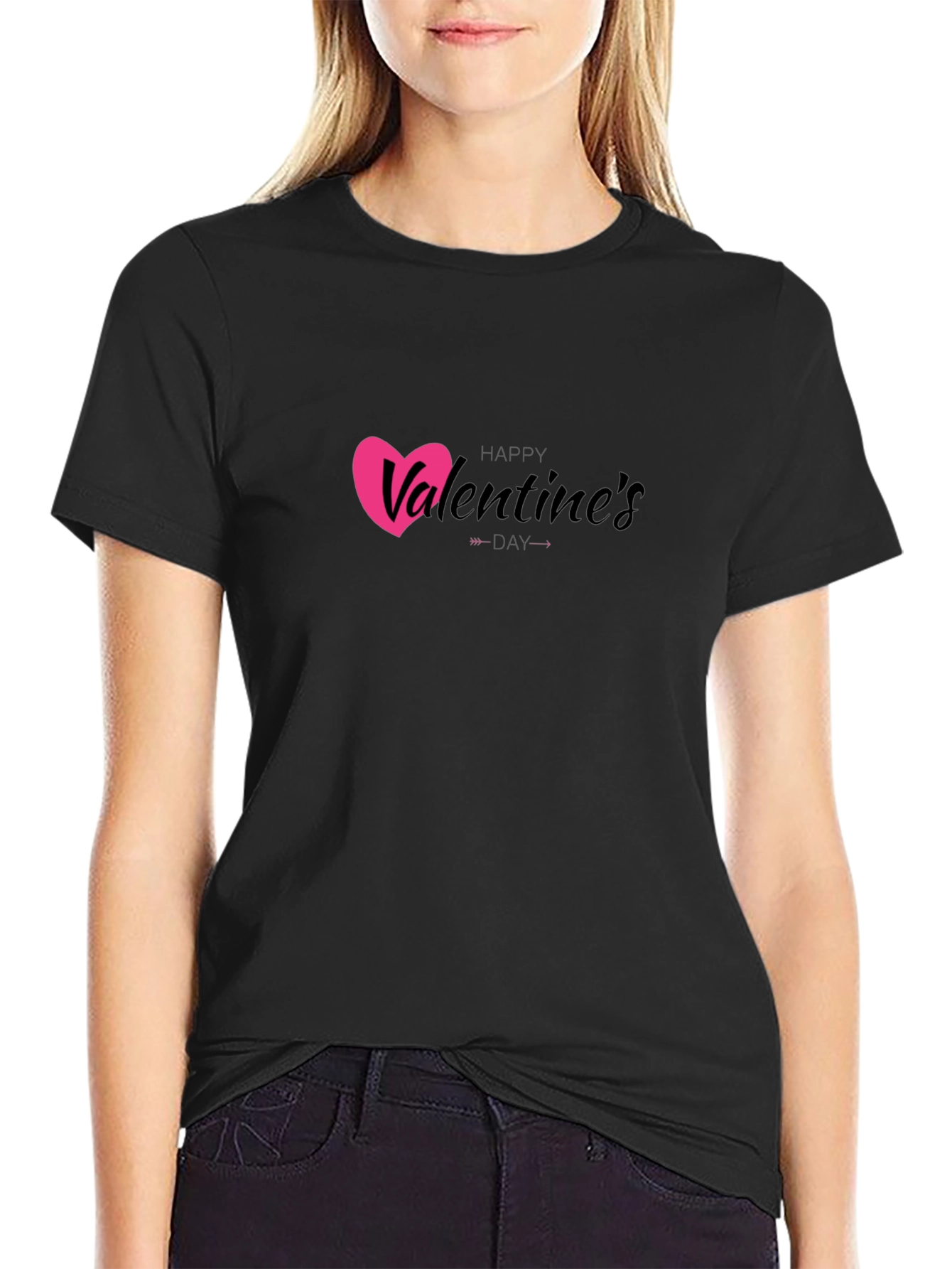 Happy Valentines Day Black Graphic Tee
