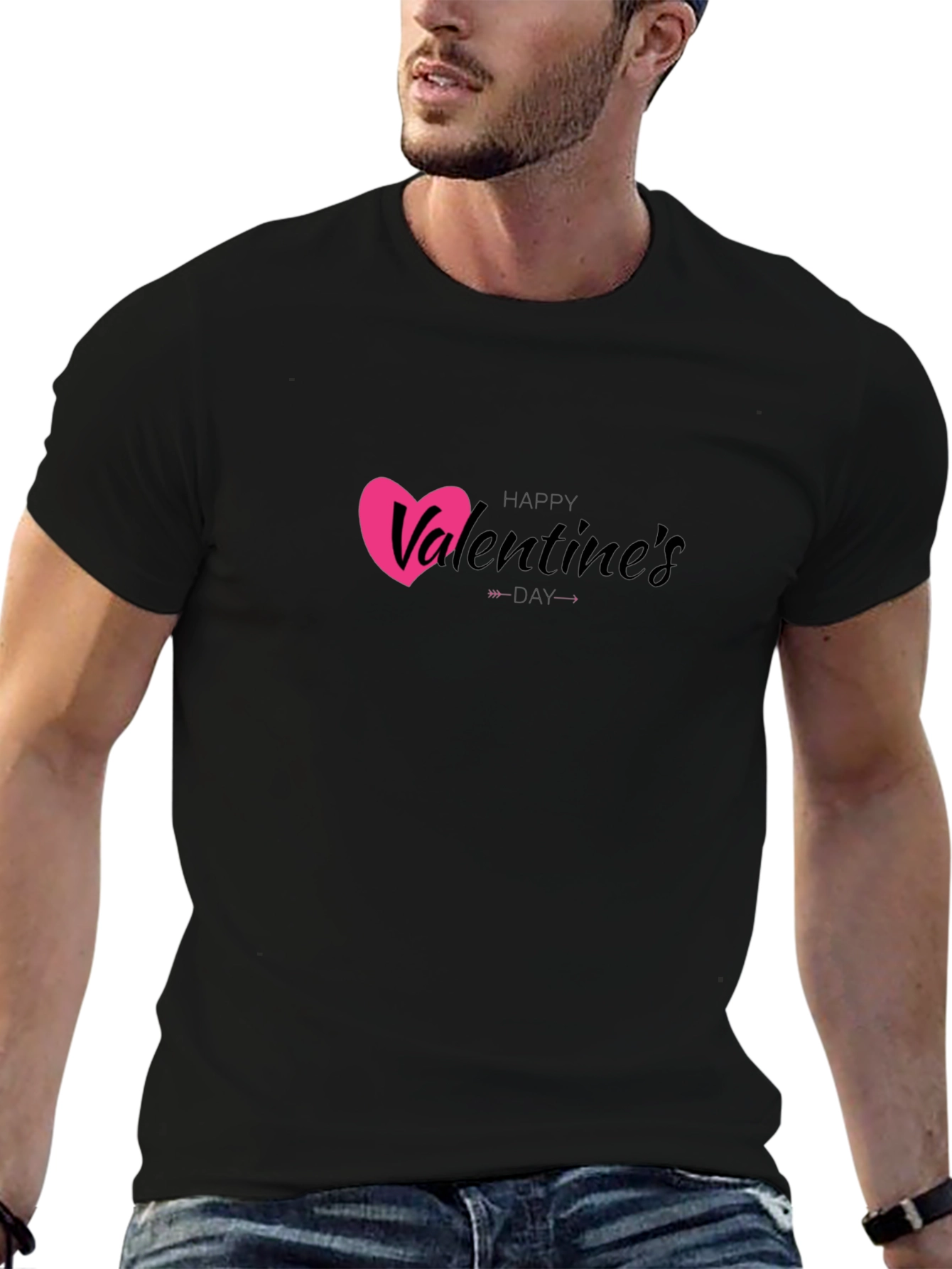 Happy Valentines Day Black Graphic Tee