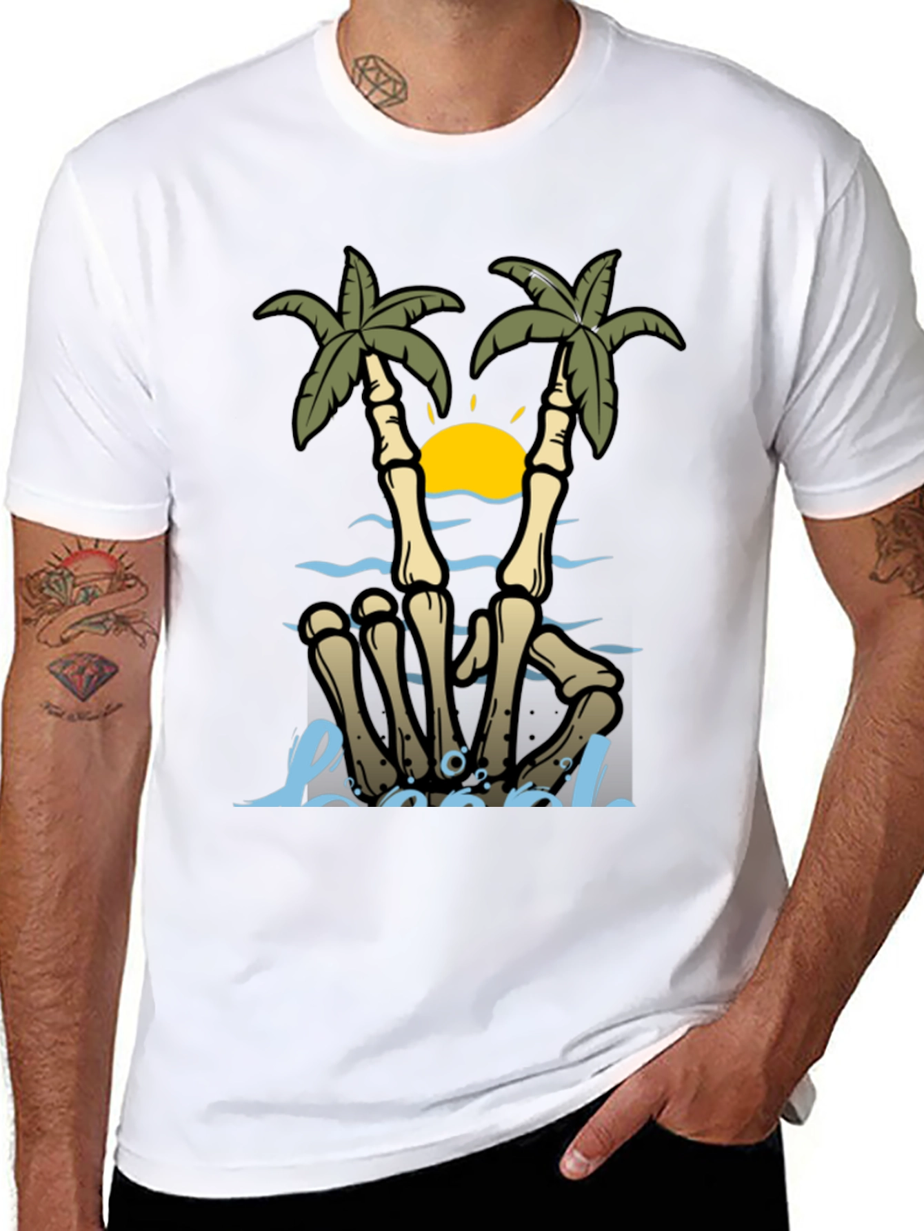 Skeleton Hand Palm Tree Graphic Tee