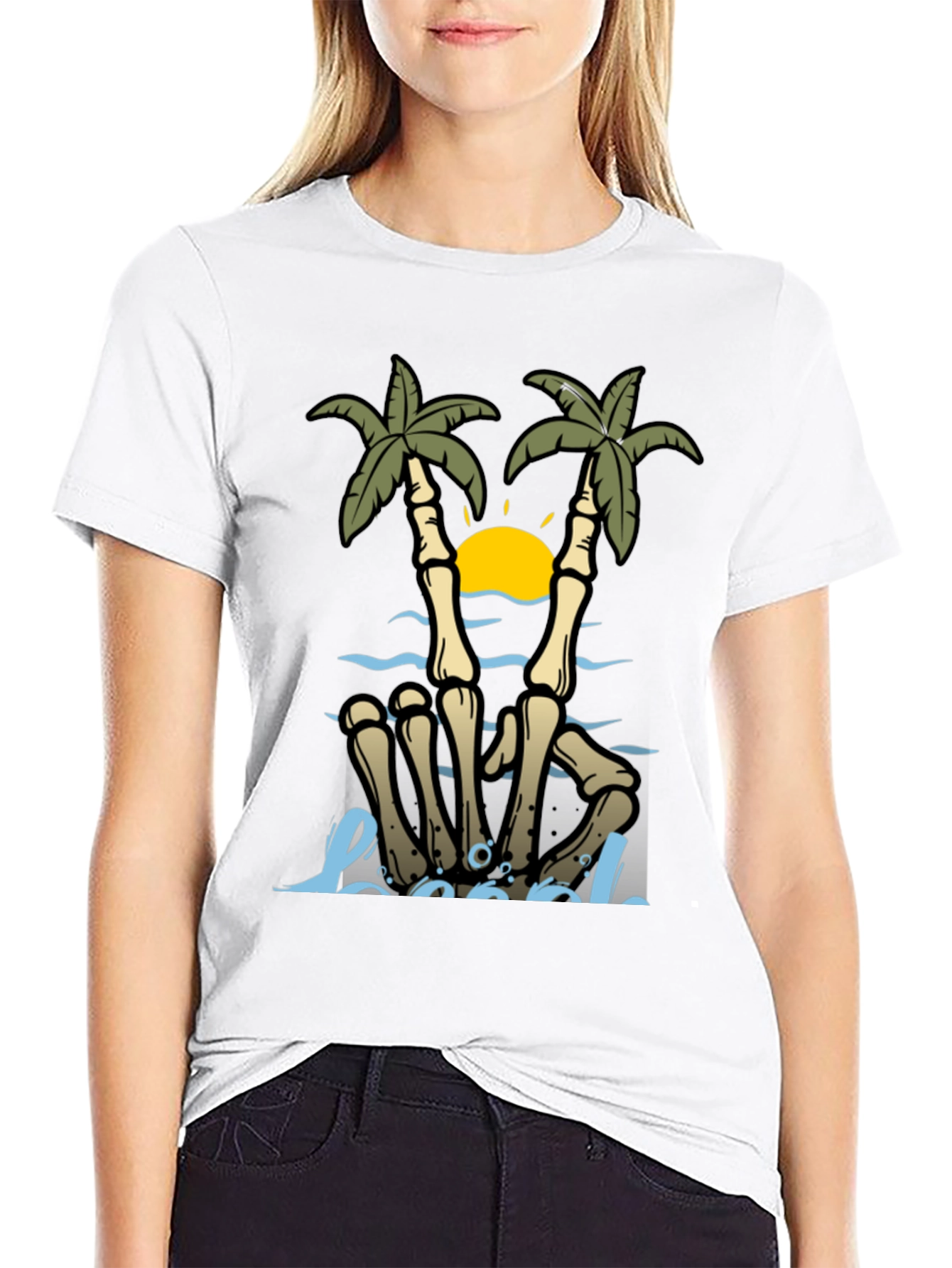 Skeleton Hand Palm Tree Graphic Tee