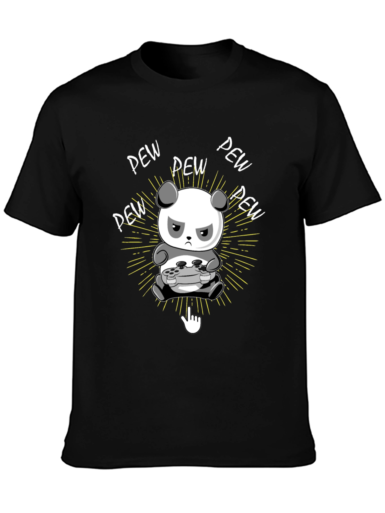 Gamer Panda Black T-Shirt - Pew Pew Design