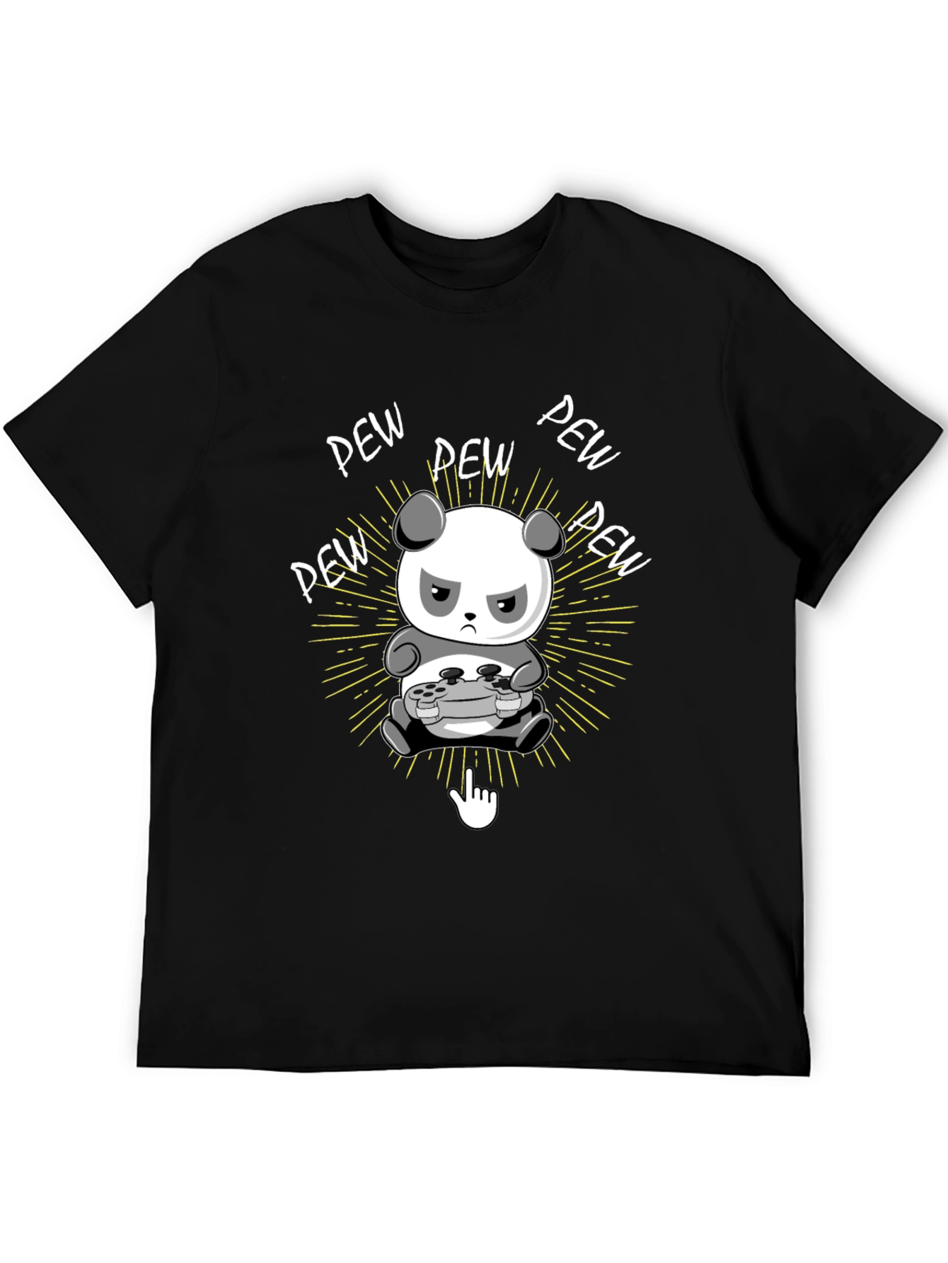 Gamer Panda Black T-Shirt - Pew Pew Design
