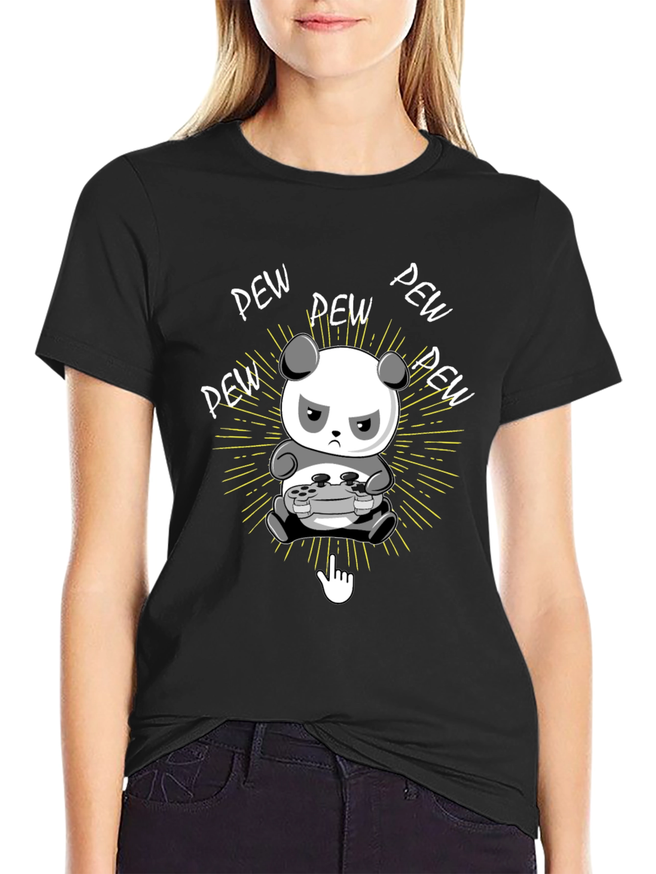 Gamer Panda Black T-Shirt - Pew Pew Design