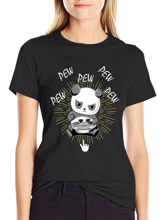 Gamer Panda Black T-Shirt - Pew Pew Design
