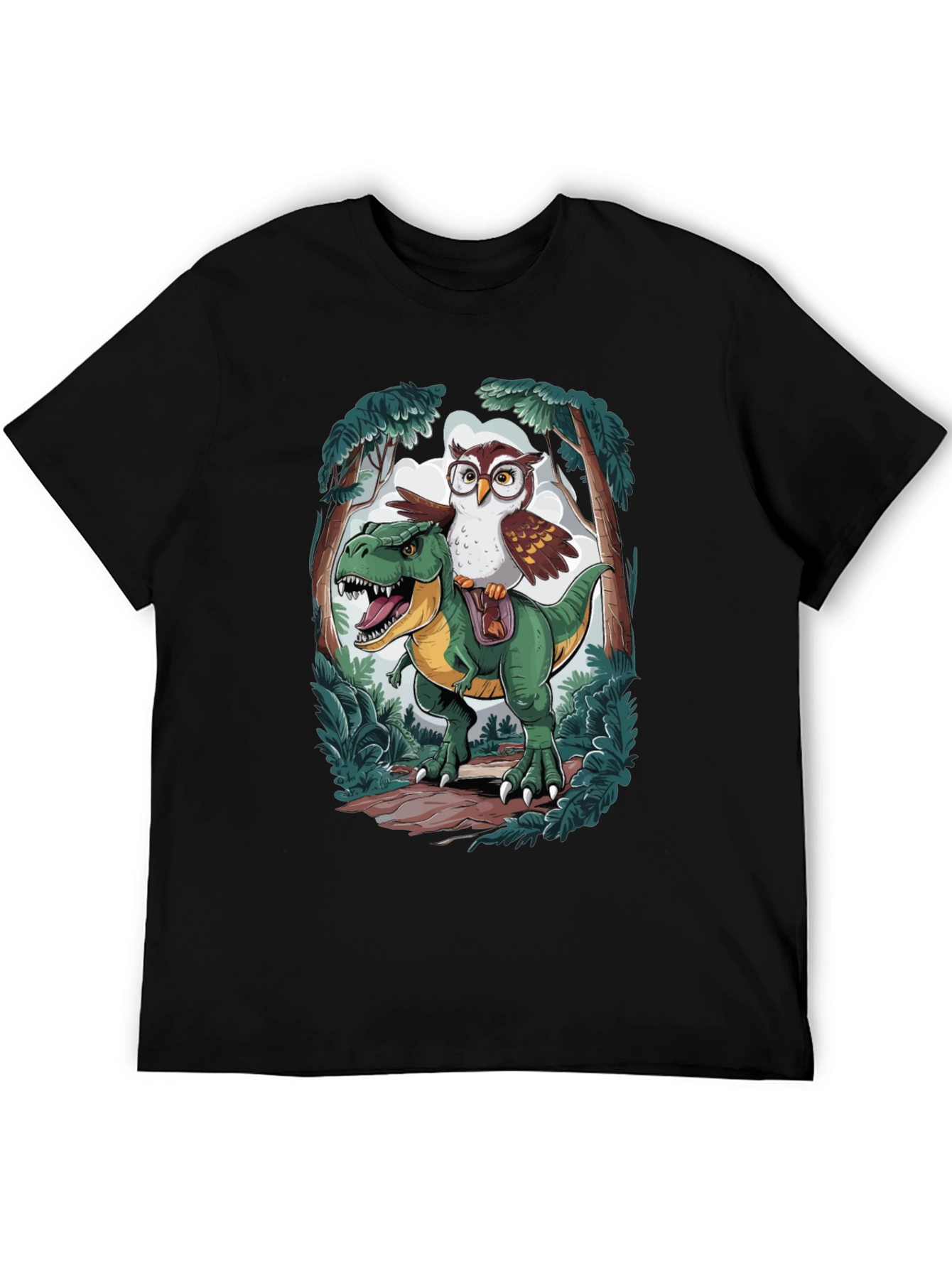 Owl Riding T-Rex Graphic T-Shirt