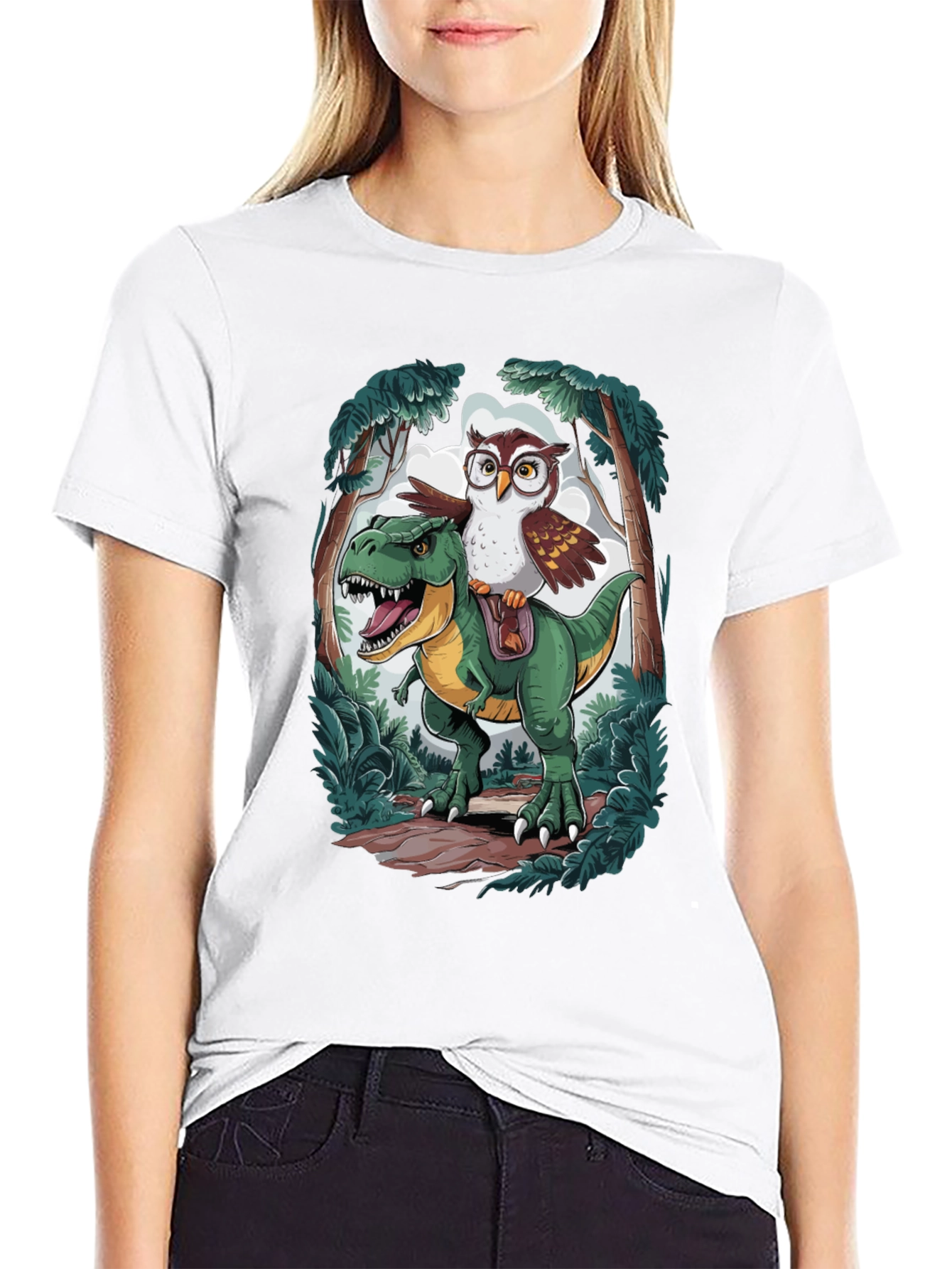 Owl Riding T-Rex Graphic T-Shirt