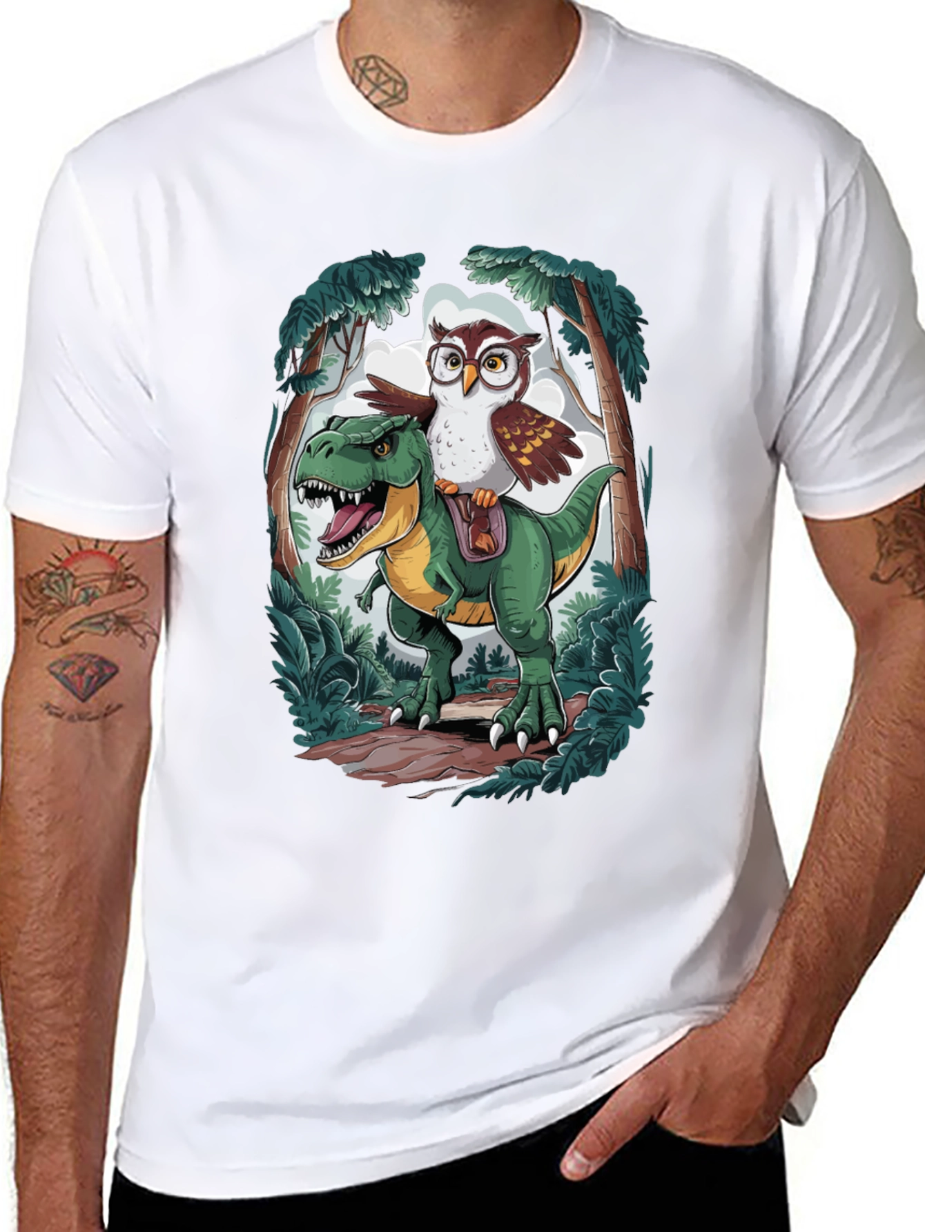 Owl Riding T-Rex Graphic T-Shirt