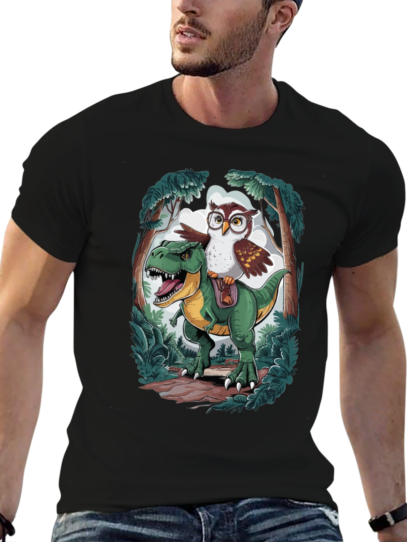 Owl Riding T-Rex Graphic T-Shirt