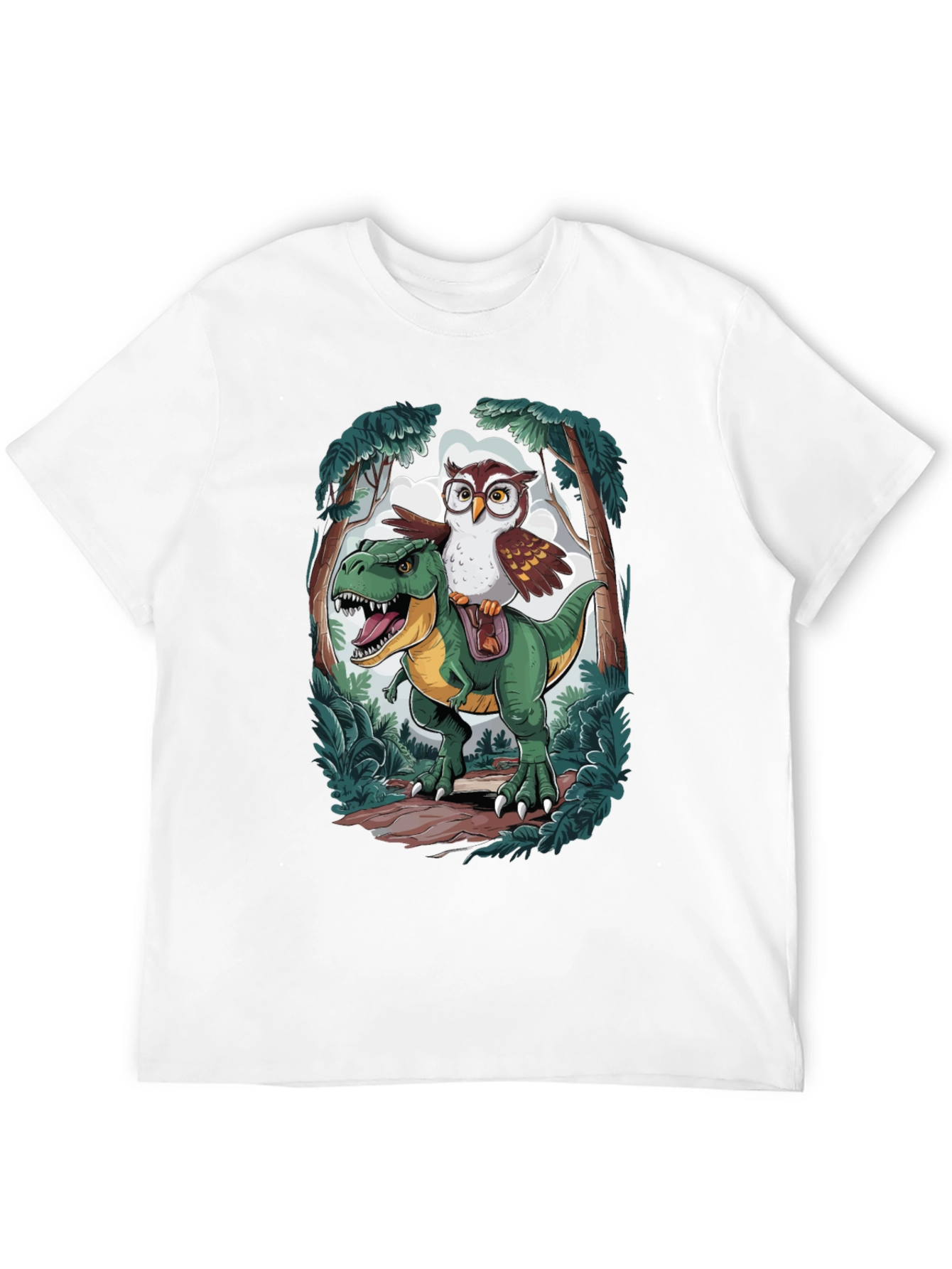 Owl Riding T-Rex Graphic T-Shirt