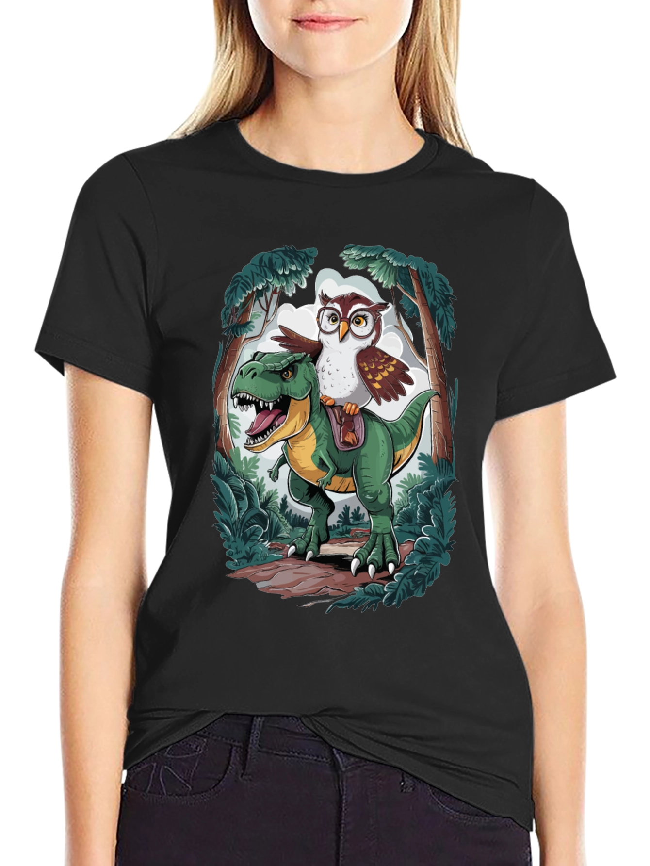 Owl Riding T-Rex Graphic T-Shirt