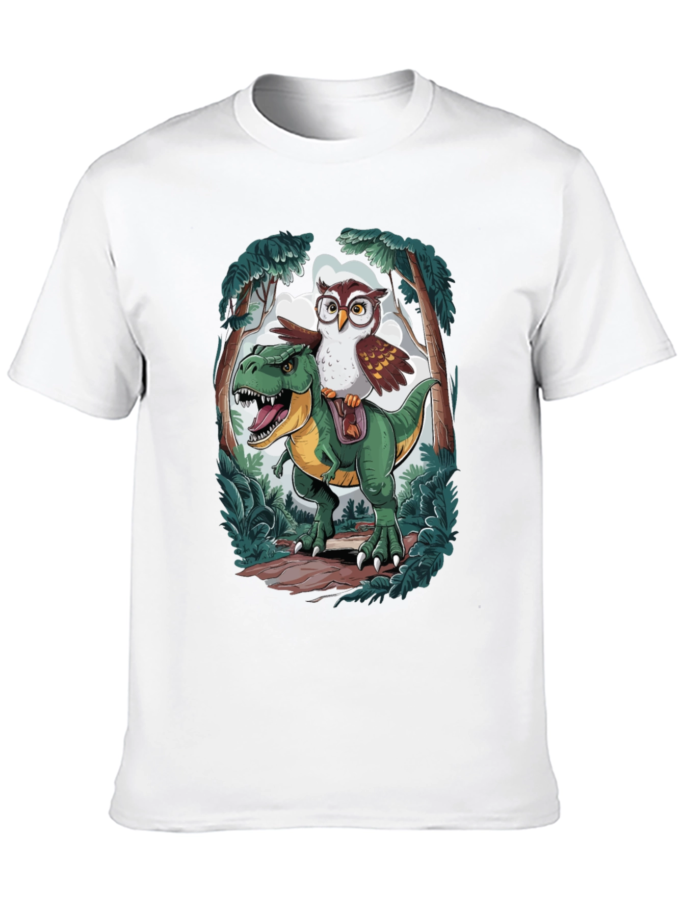Owl Riding T-Rex Graphic T-Shirt