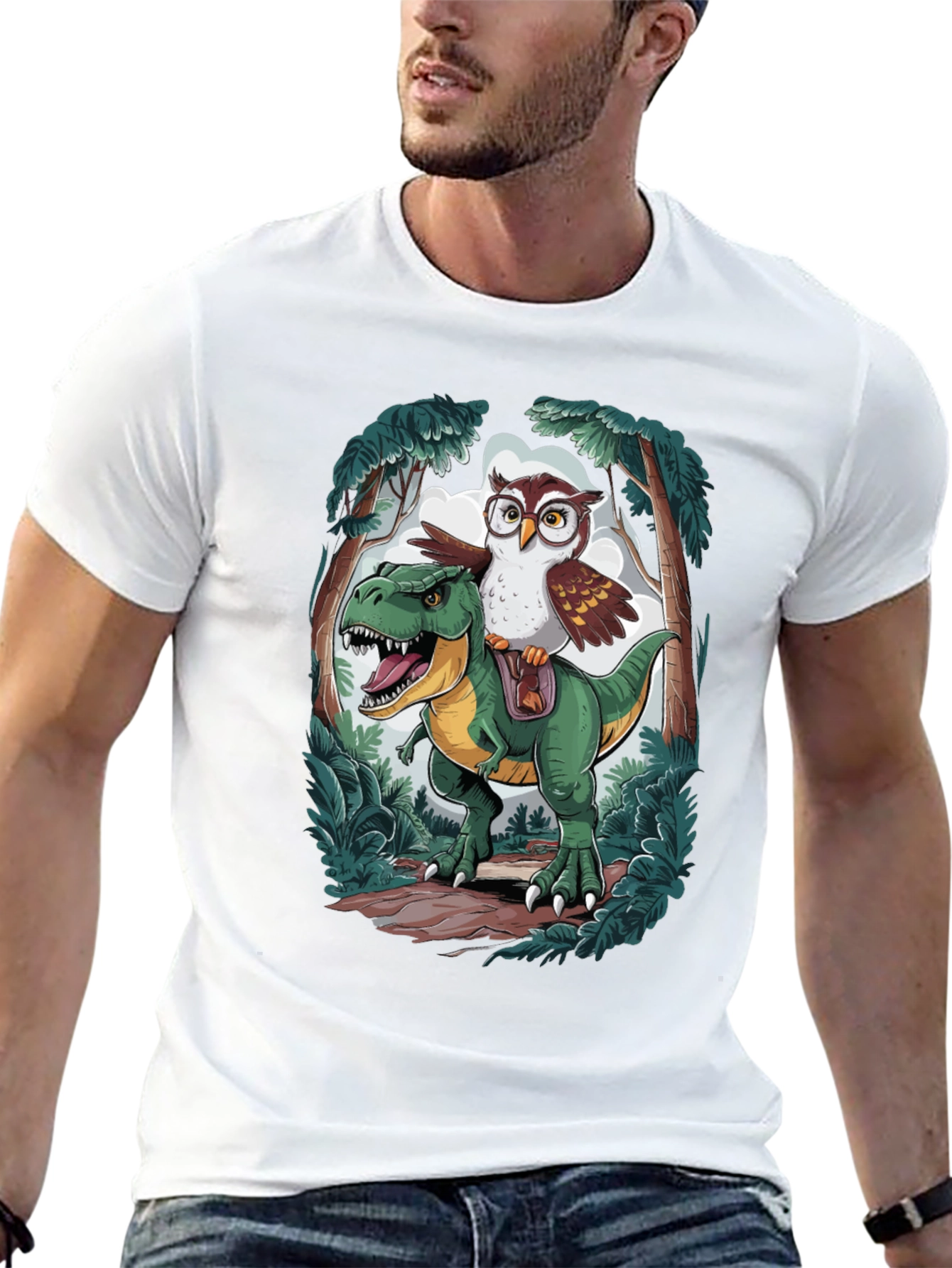 Owl Riding T-Rex Graphic T-Shirt
