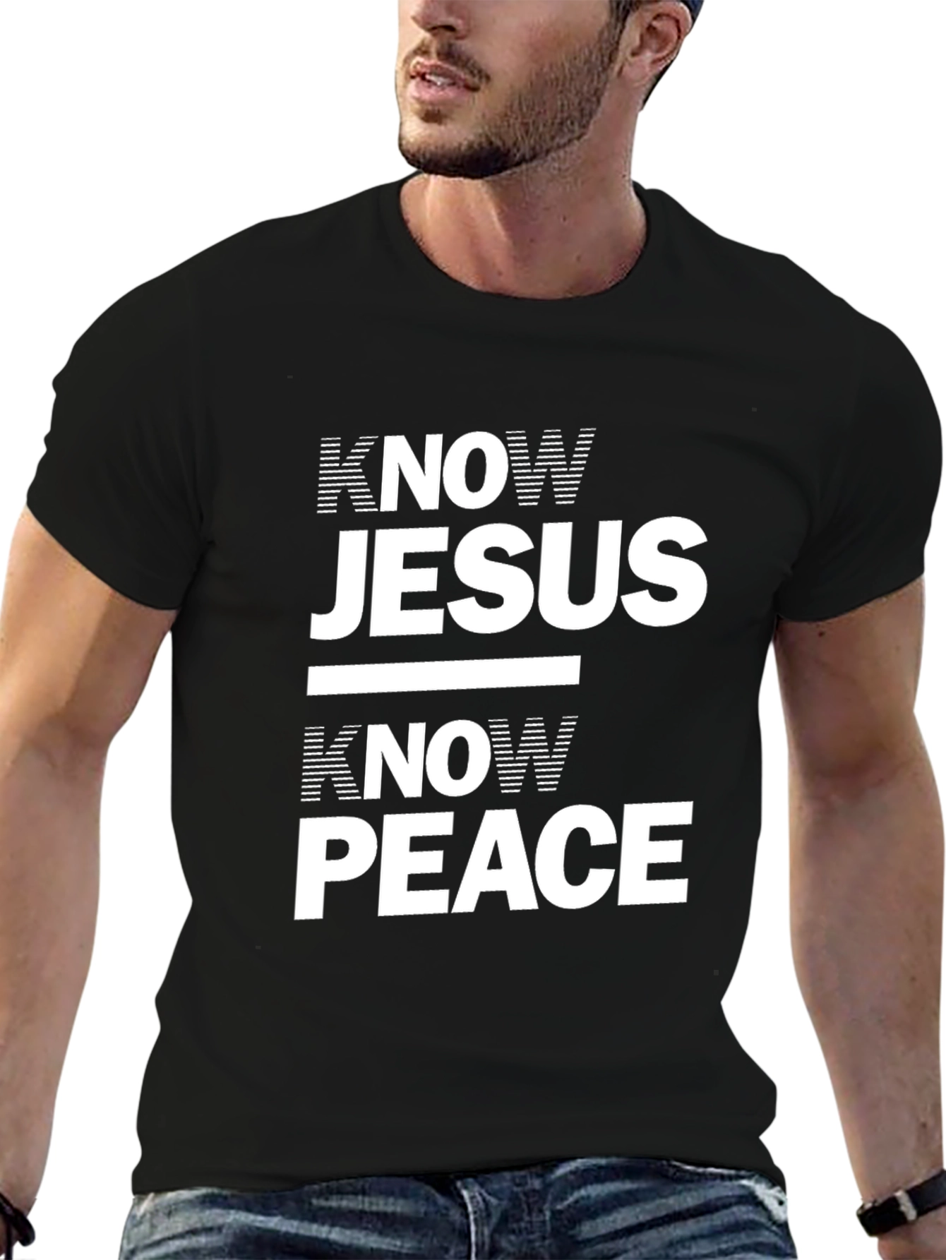 Know Jesus Know Peace Black Graphic T-Shirt