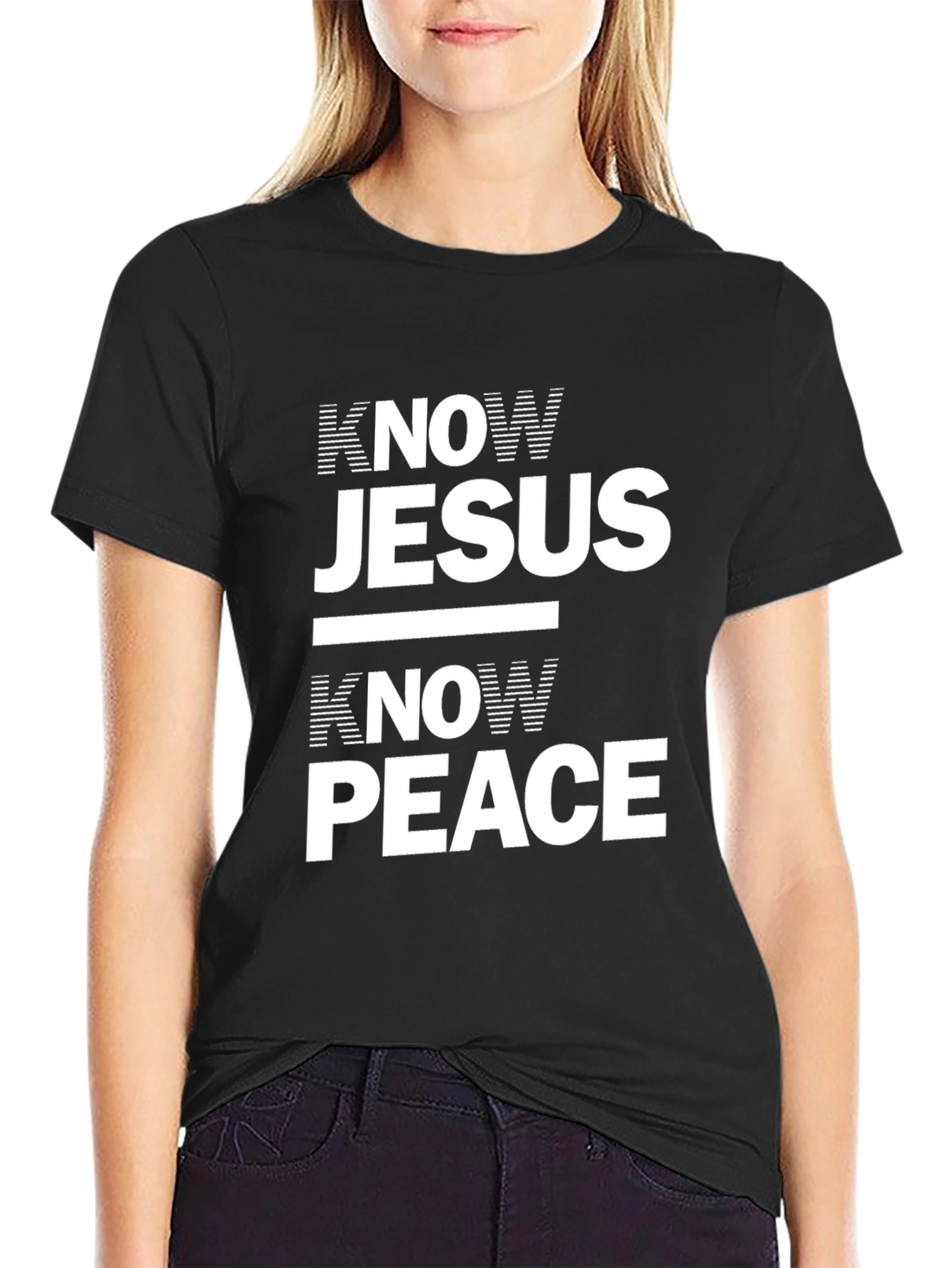 Know Jesus Know Peace Black Graphic T-Shirt