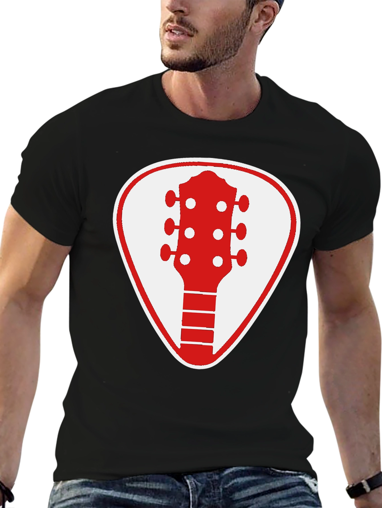 Guitar Pick Graphic Tee - Rocker Style Black Shirt