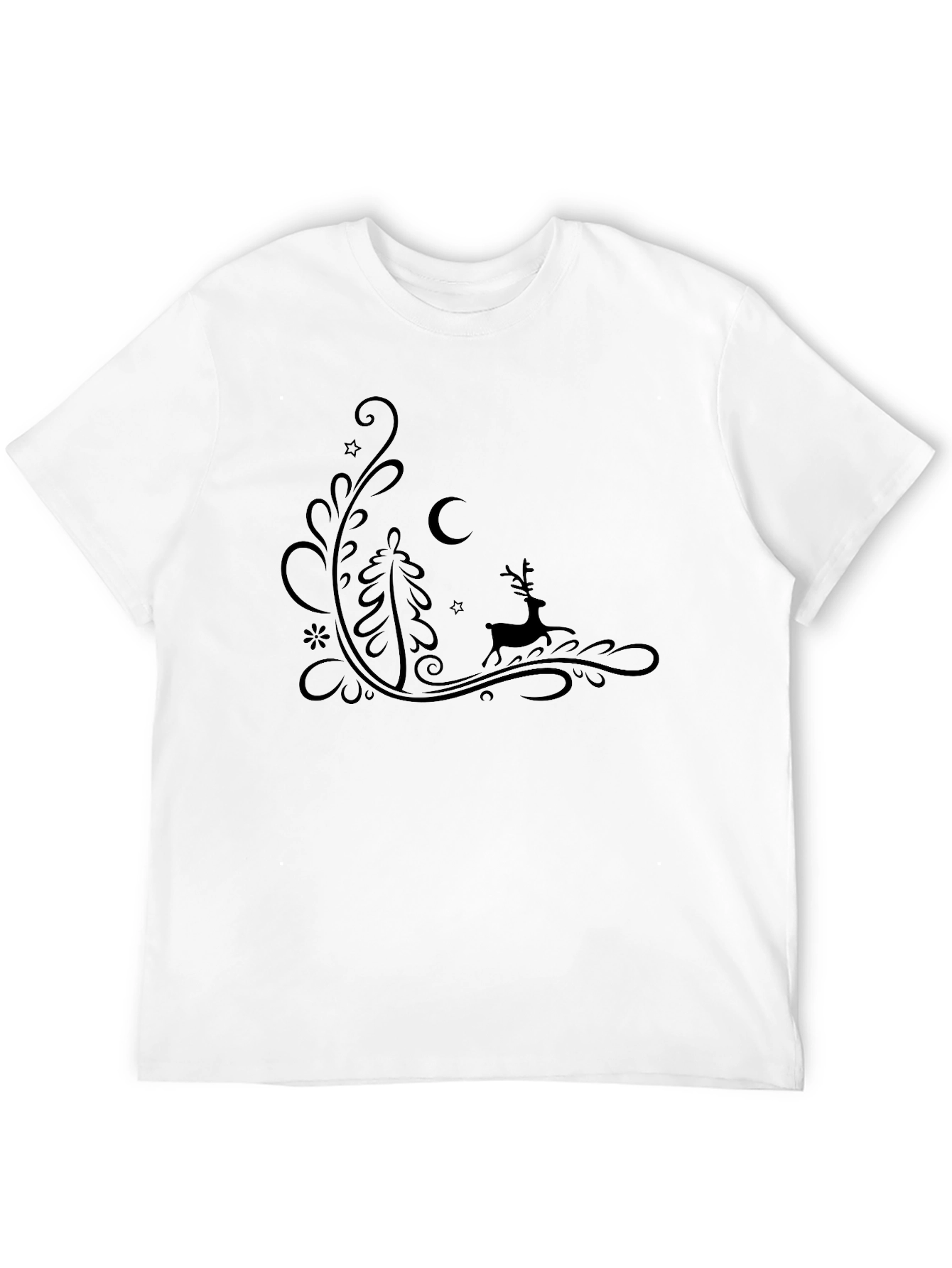Stylish Black T-Shirt with Winter Holiday Design