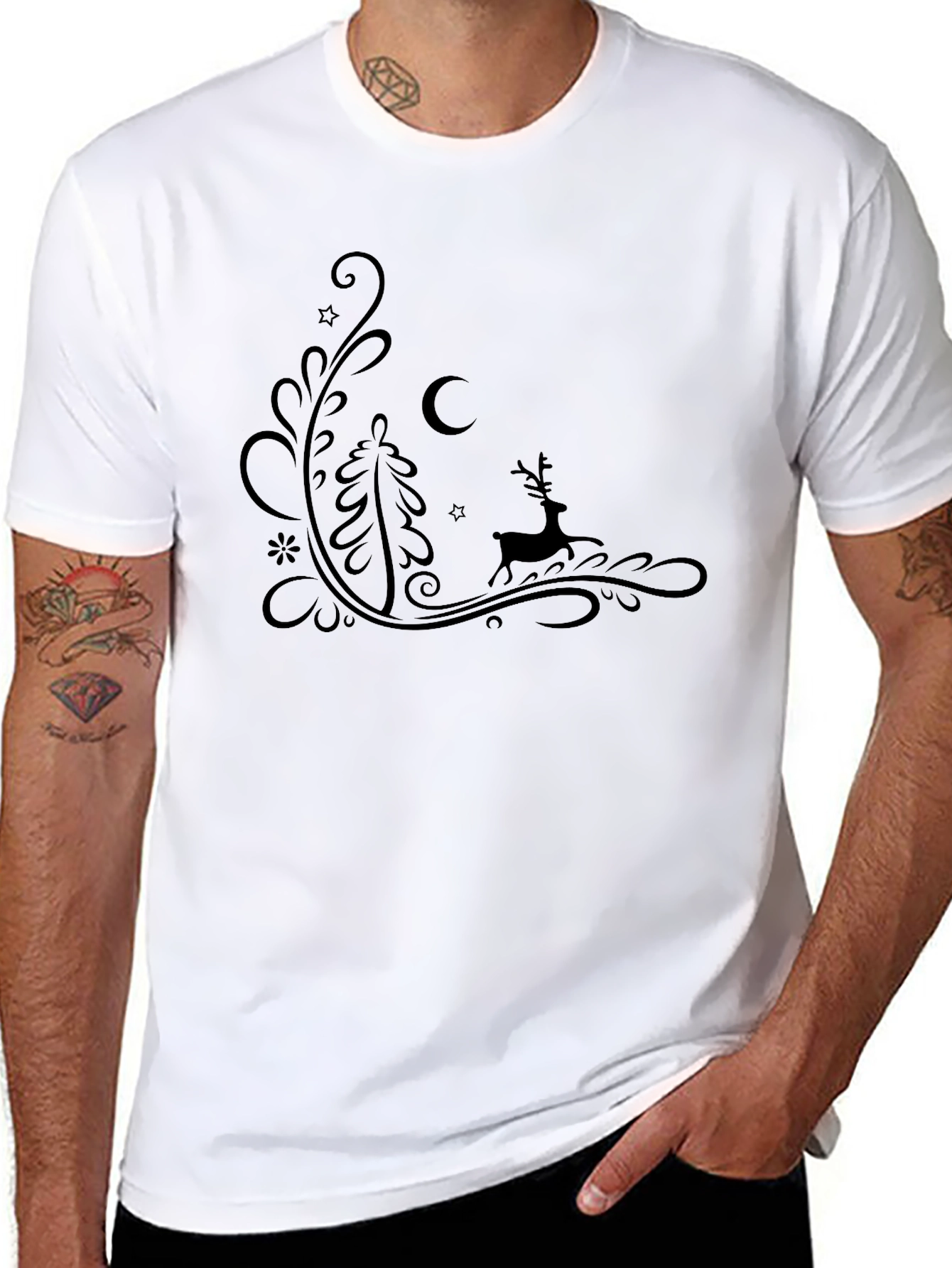Stylish Black T-Shirt with Winter Holiday Design
