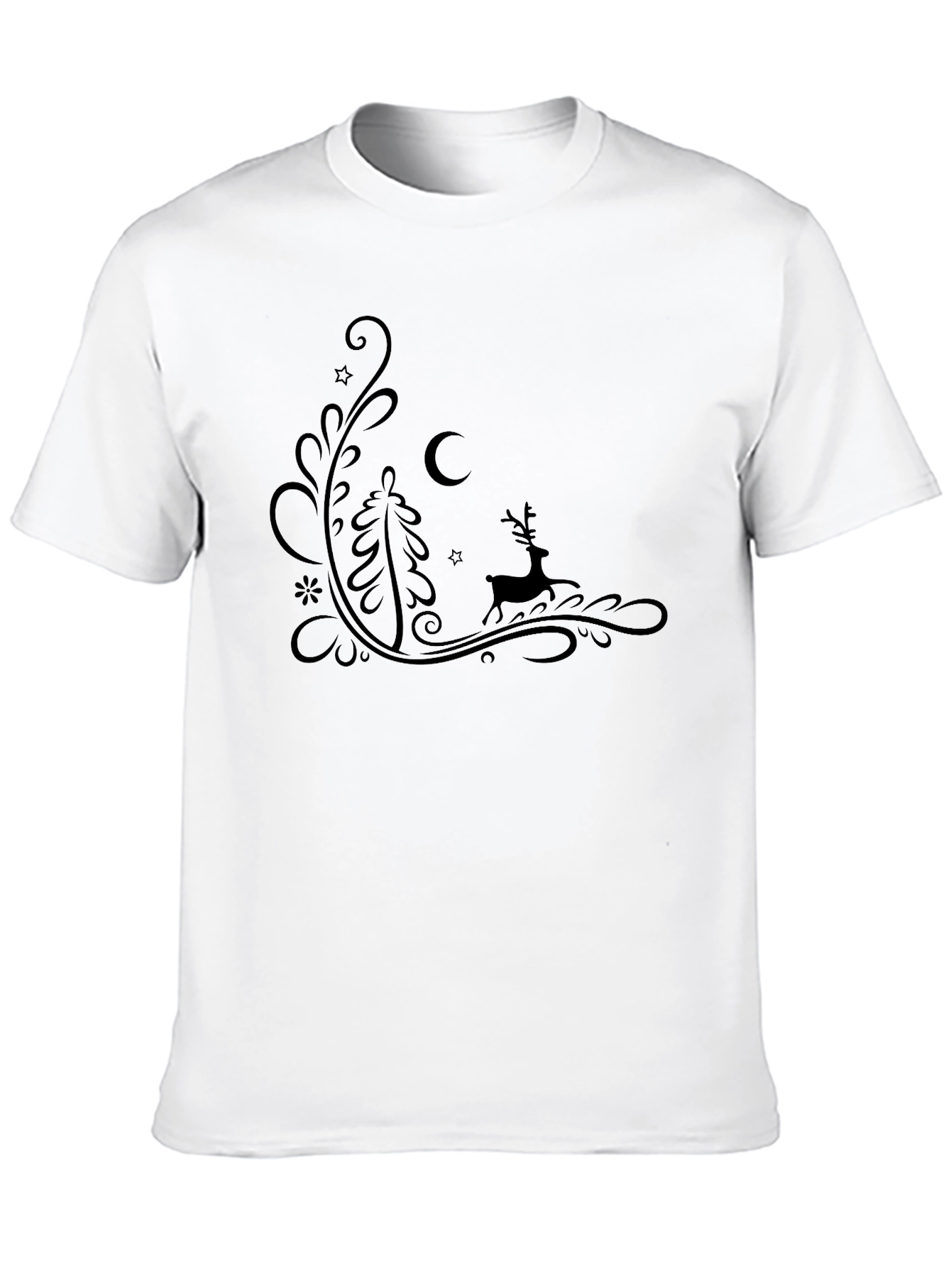 Stylish Black T-Shirt with Winter Holiday Design
