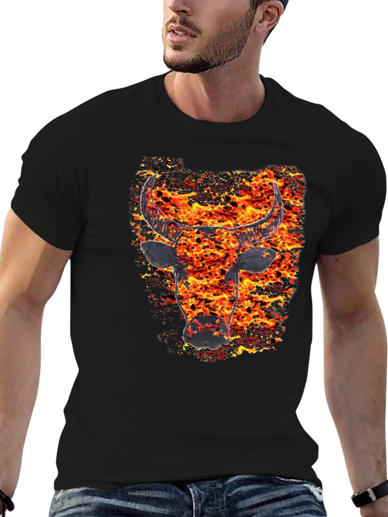 Fiery Bull Graphic Tee - Mens Black T-Shirt
