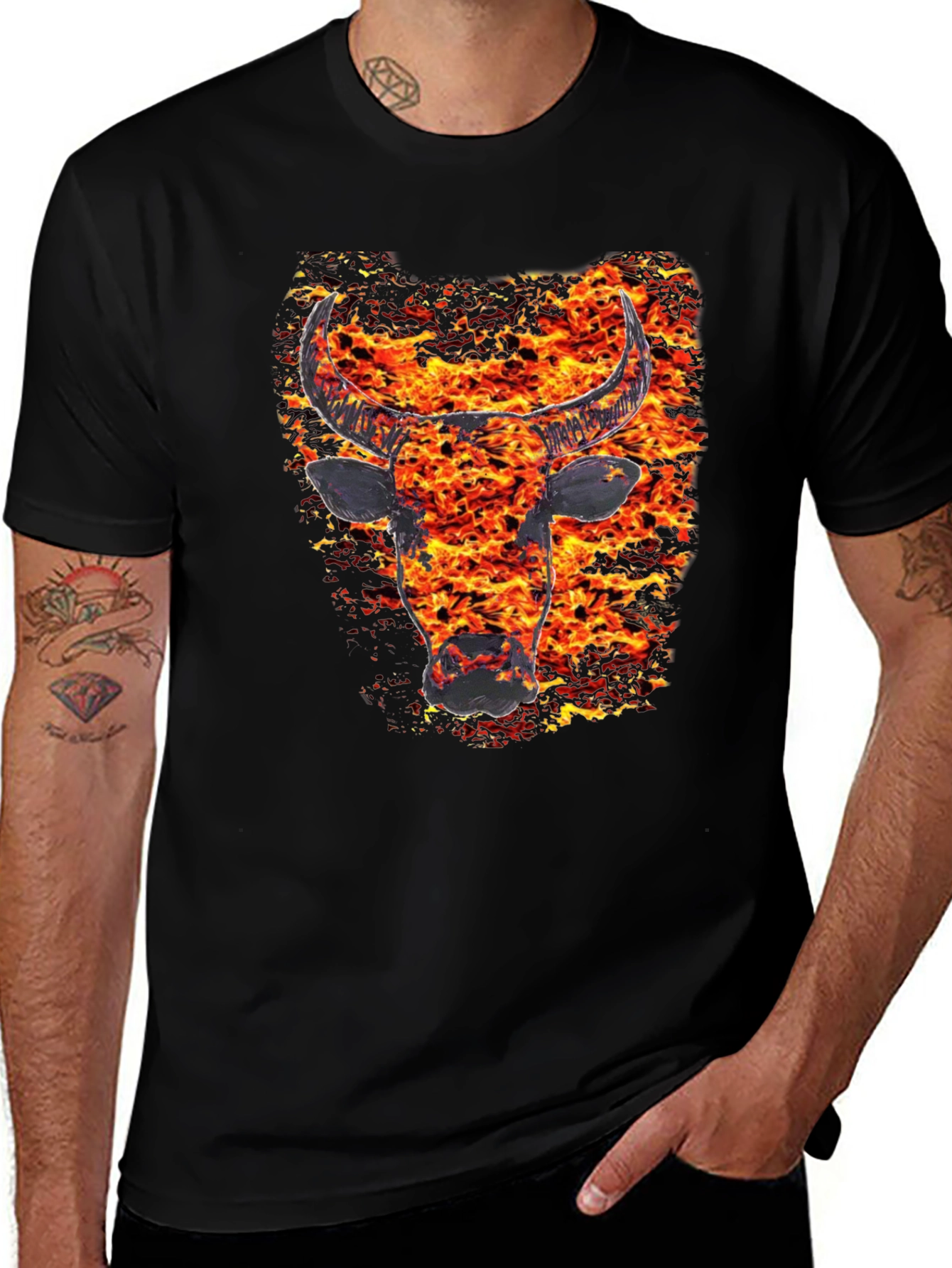 Fiery Bull Graphic Tee - Mens Black T-Shirt