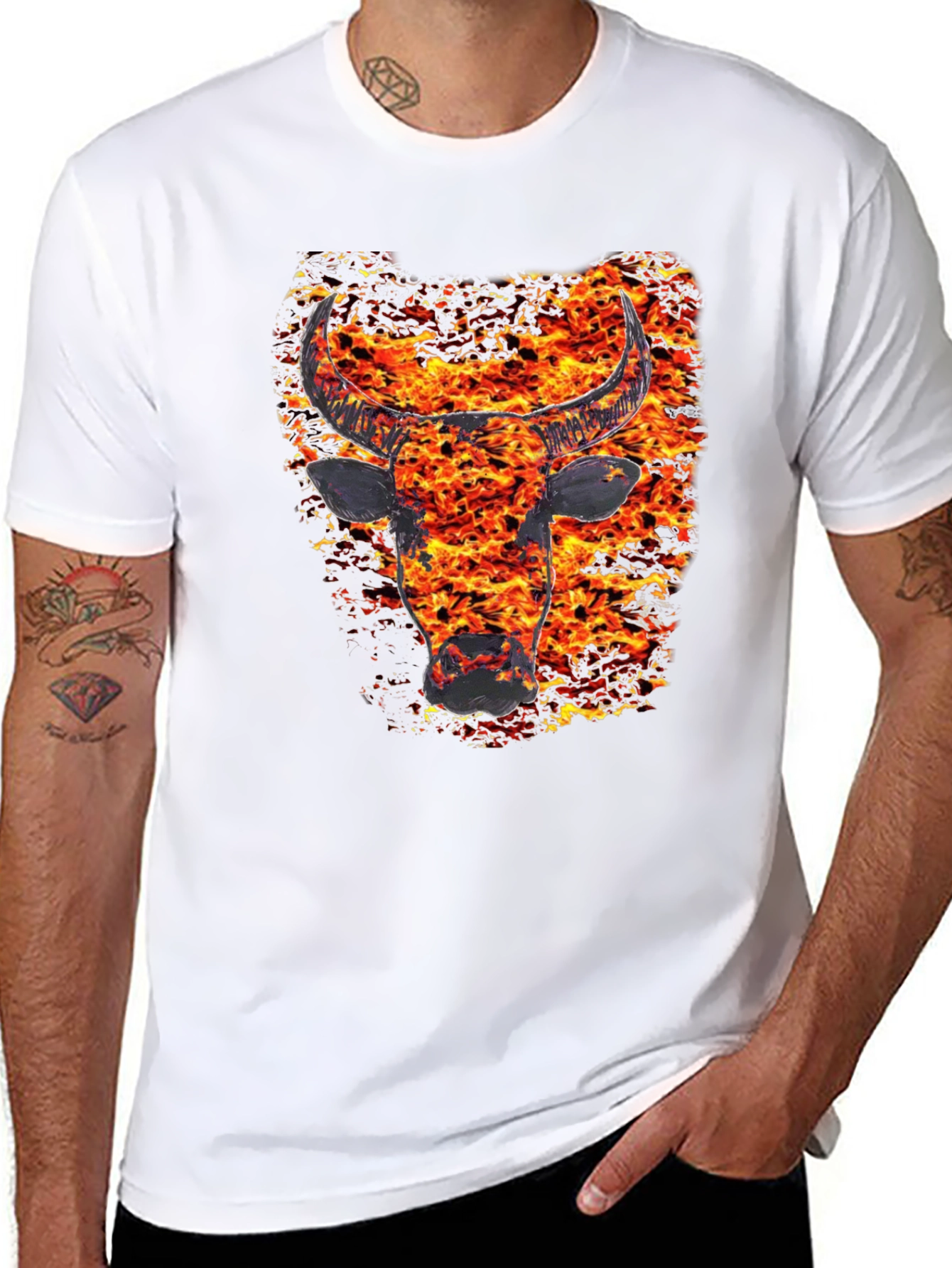 Fiery Bull Graphic Tee - Mens Black T-Shirt