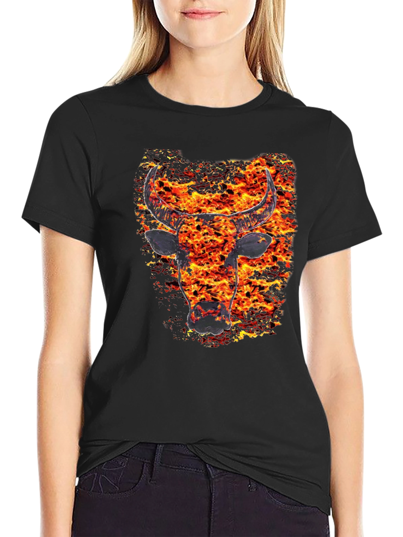 Fiery Bull Graphic Tee - Mens Black T-Shirt