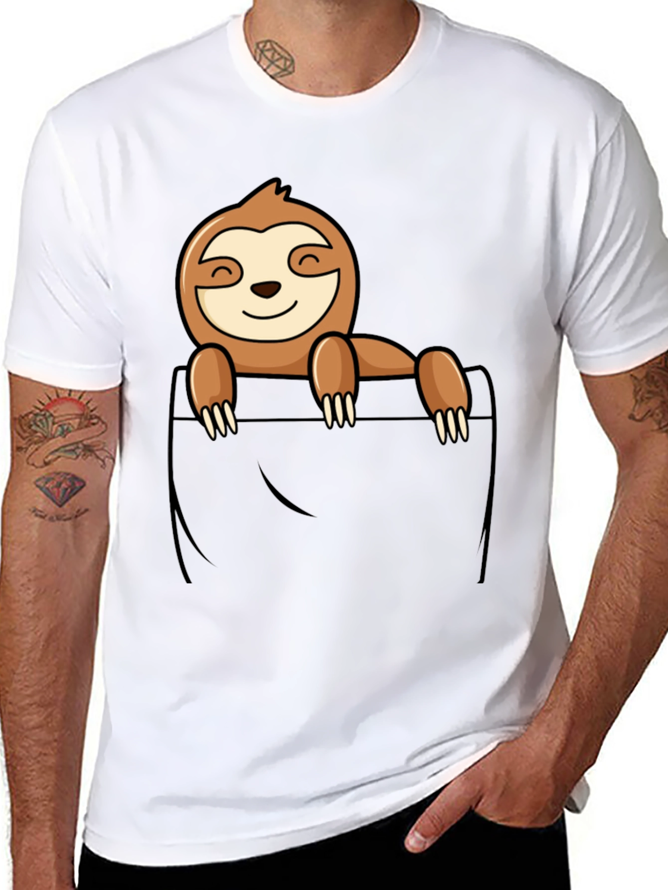 Sloth Pocket T-Shirt - Cute Animal Graphic Tee