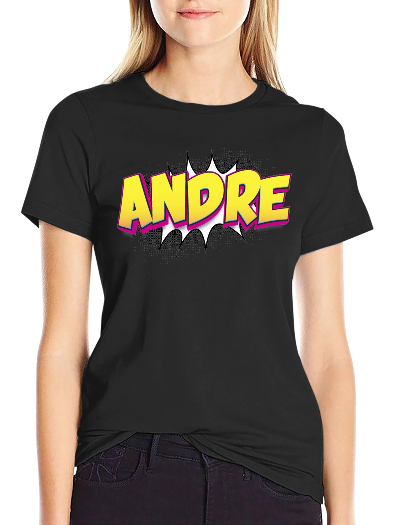 Andre Comic Book Style Black T-Shirt